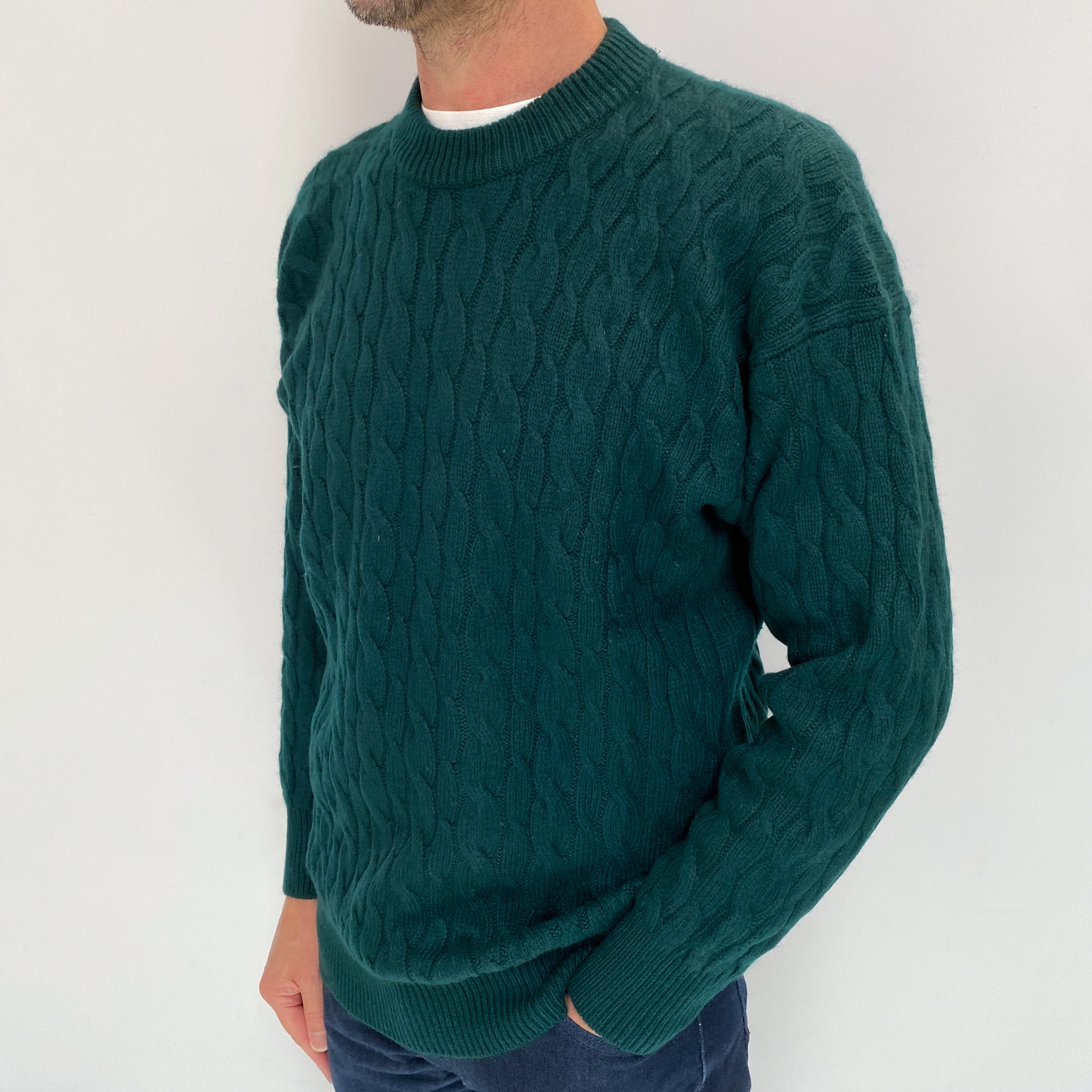 Men's Vintage Scottish Racing Green Cashmere Crew Neck Jumper Small