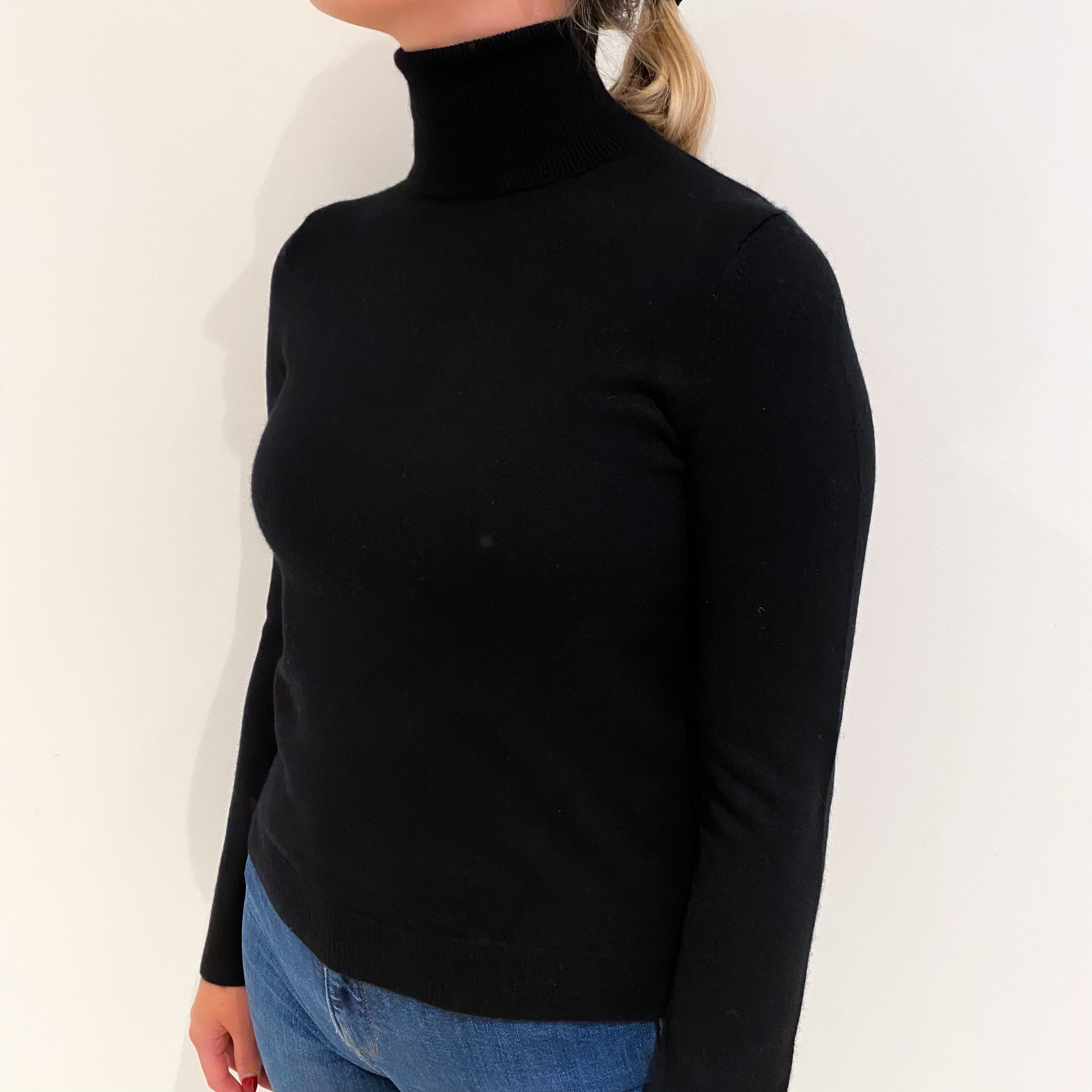 Black Cashmere Polo Neck Jumper Small