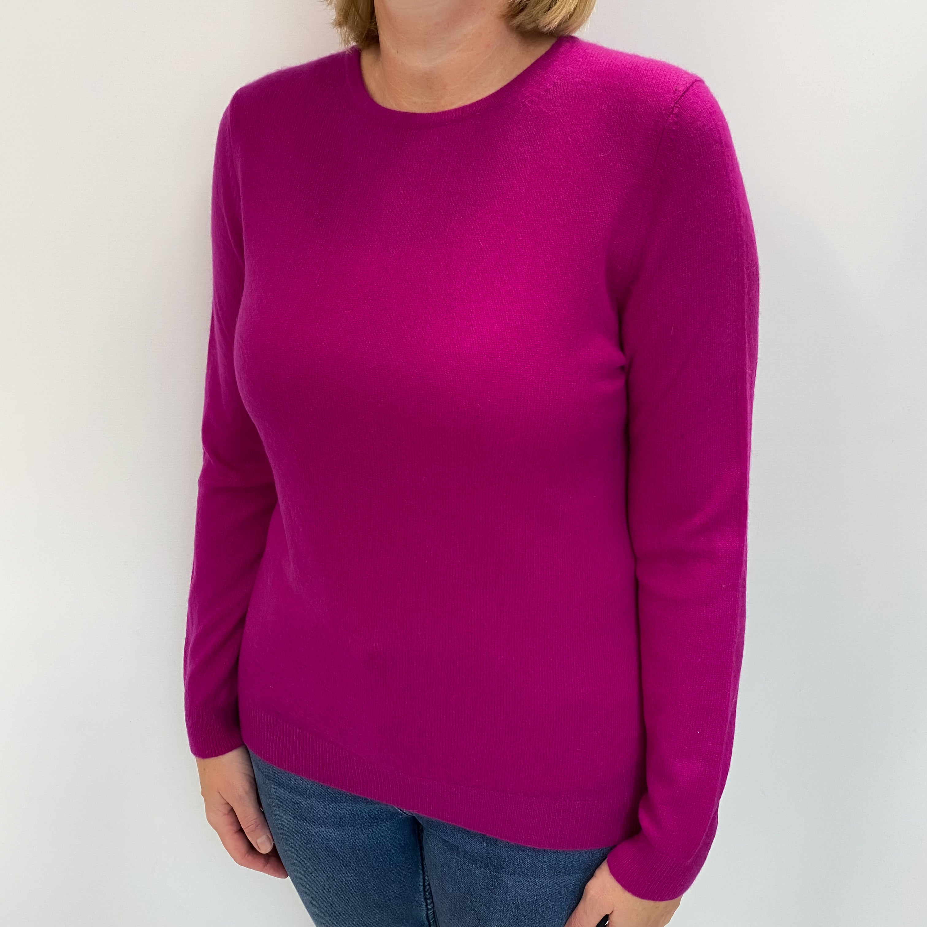 Magenta Pink Cashmere Crew Neck Jumper Large