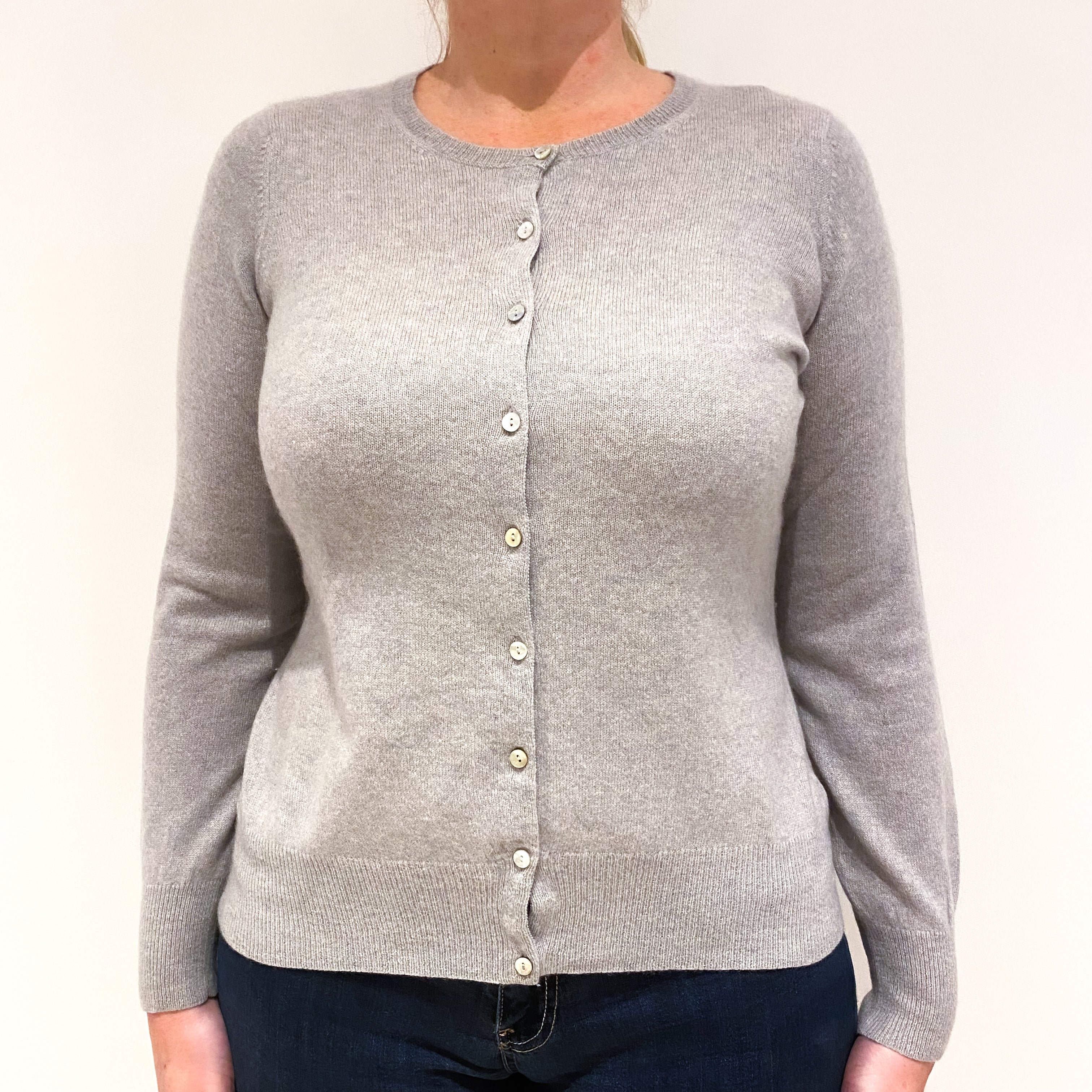 Mist Grey Cashmere Crew Neck Cardigan Large