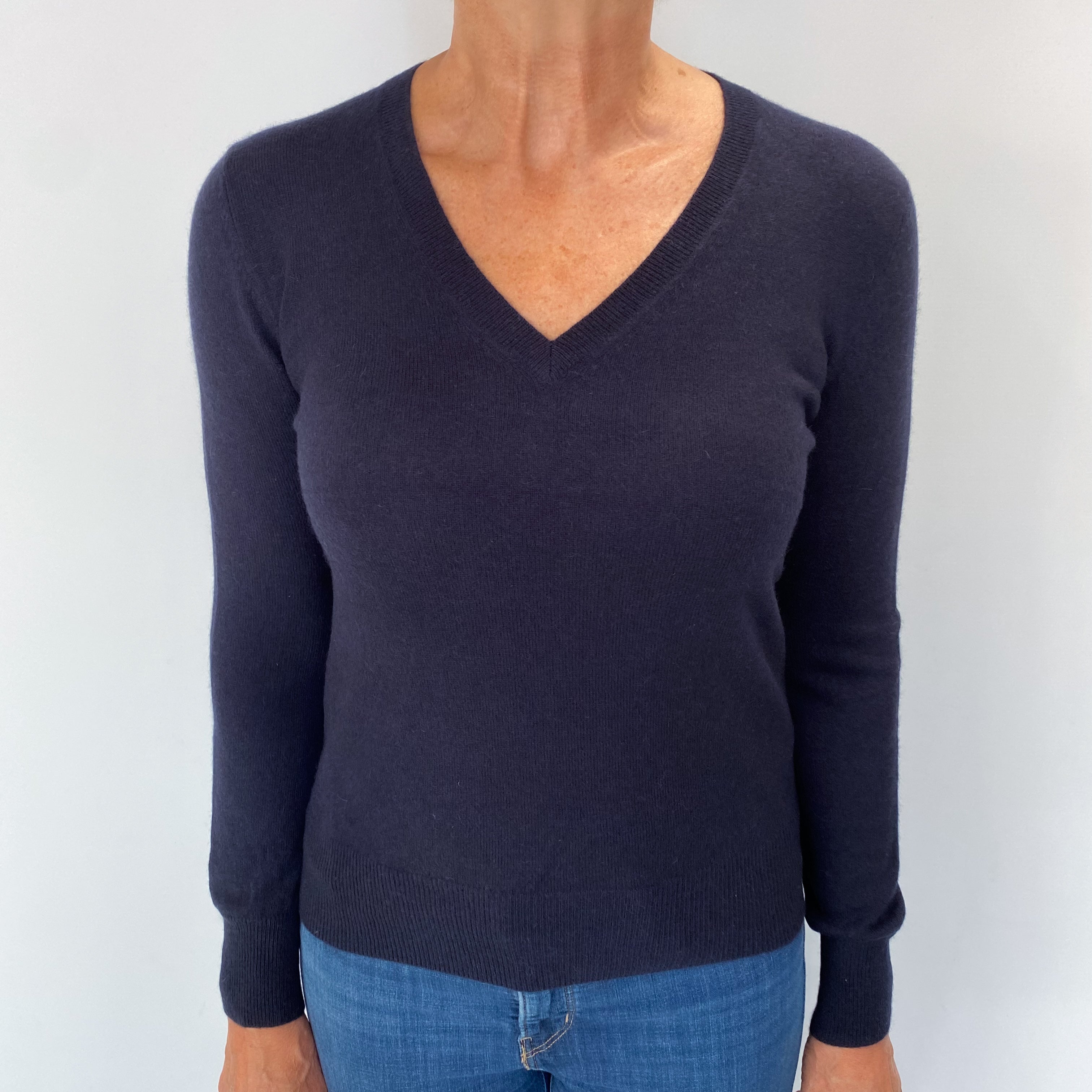 Dark Navy Cashmere V Neck Jumper Medium
