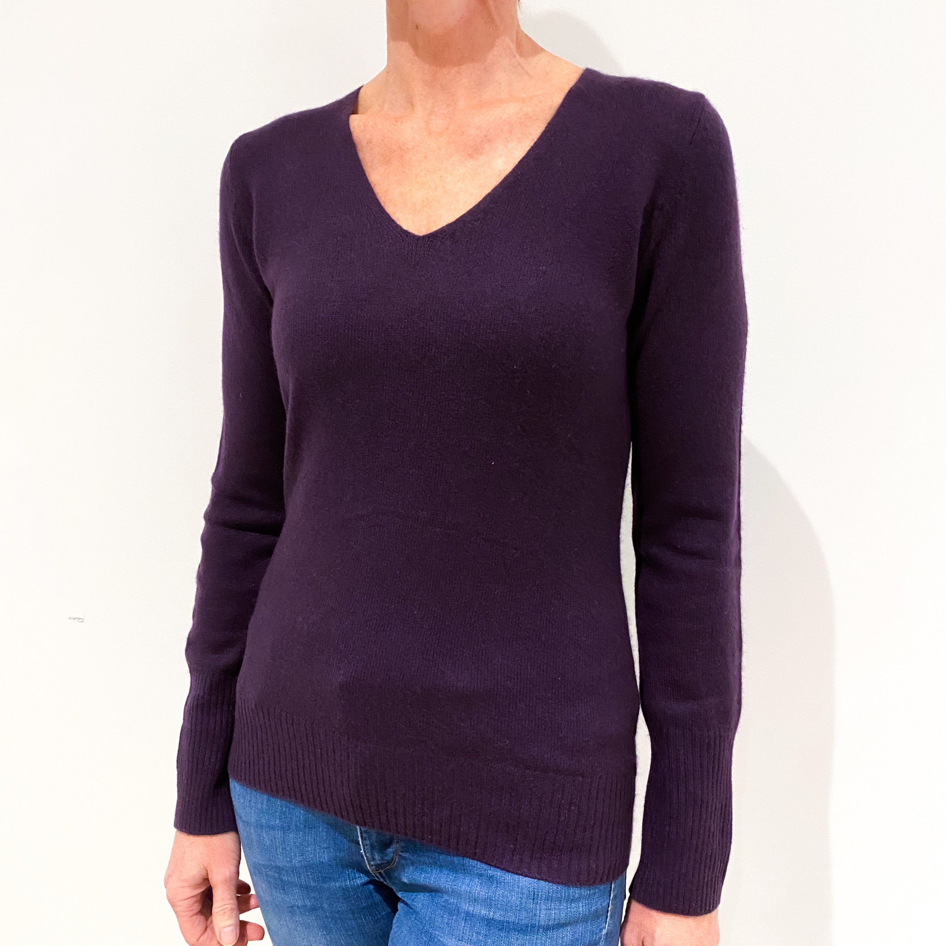 Blueberry Purple Cashmere V-Neck Jumper Small