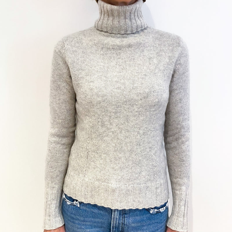 Mist Grey Chunky Cashmere Polo Neck Jumper Small