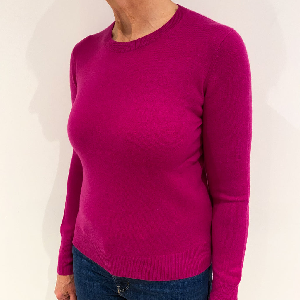 Fuchsia Pink Cashmere Crew Neck Jumper Medium