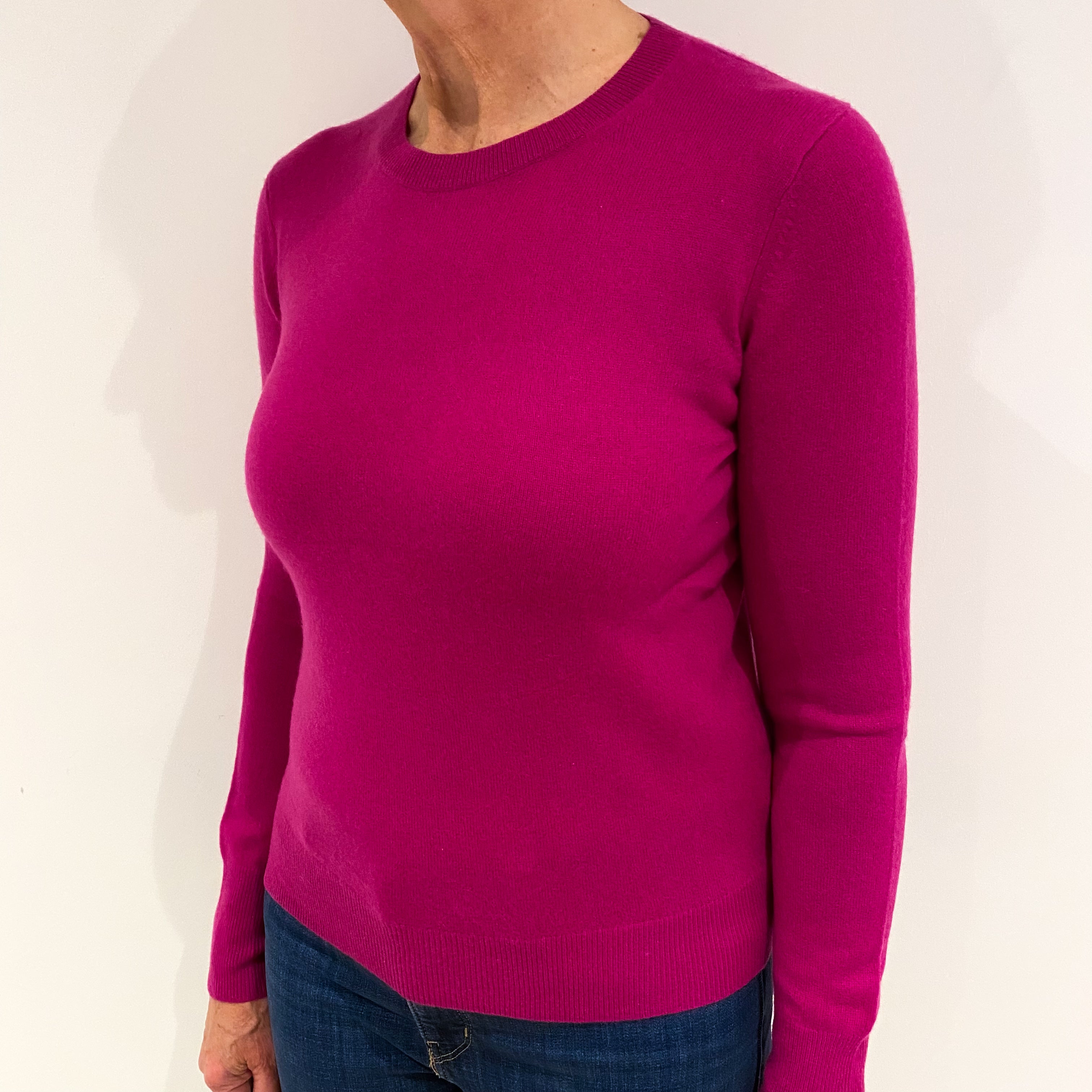 Fuchsia Pink Cashmere Crew Neck Jumper Medium