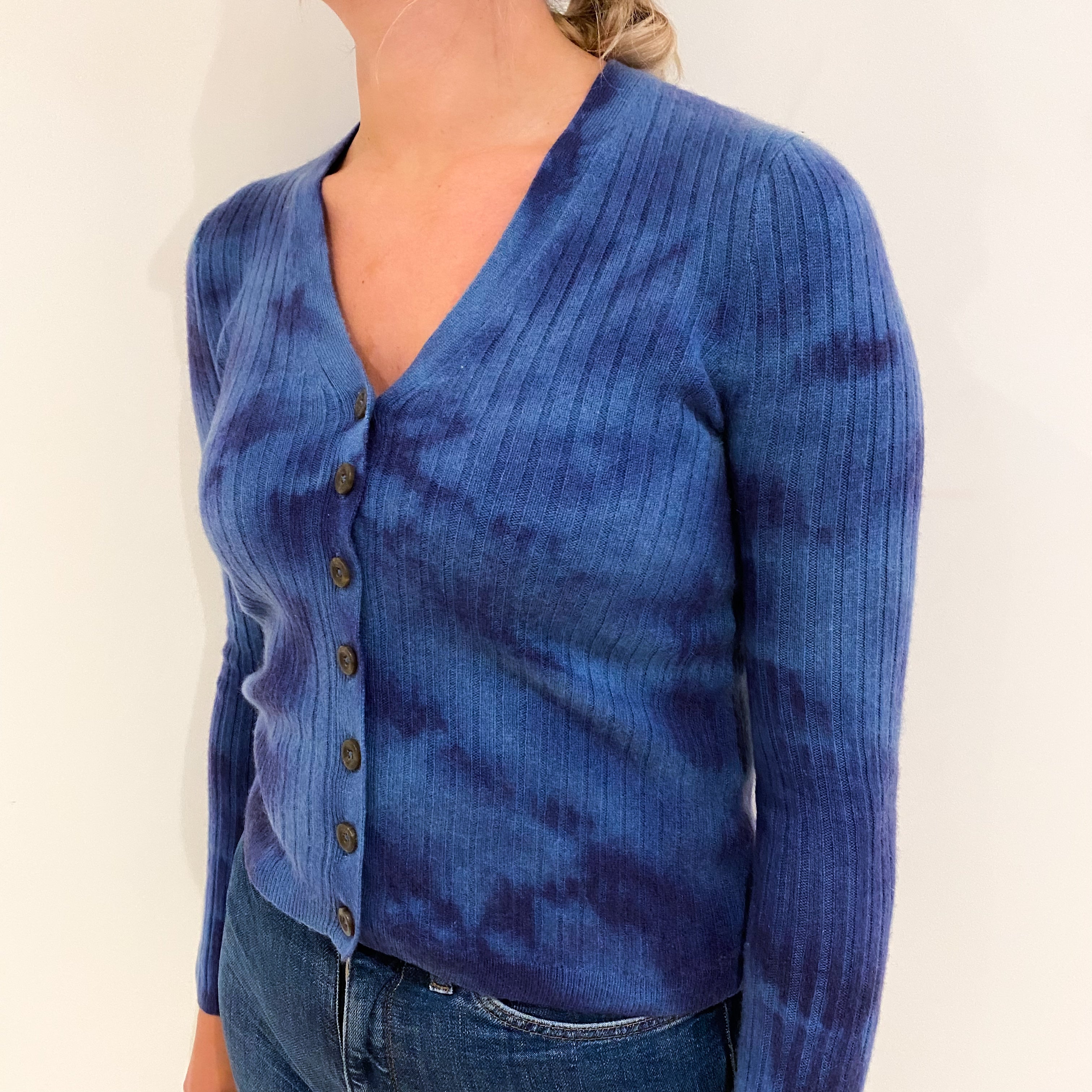 Denim Blue Cashmere V Neck Cardigan Small