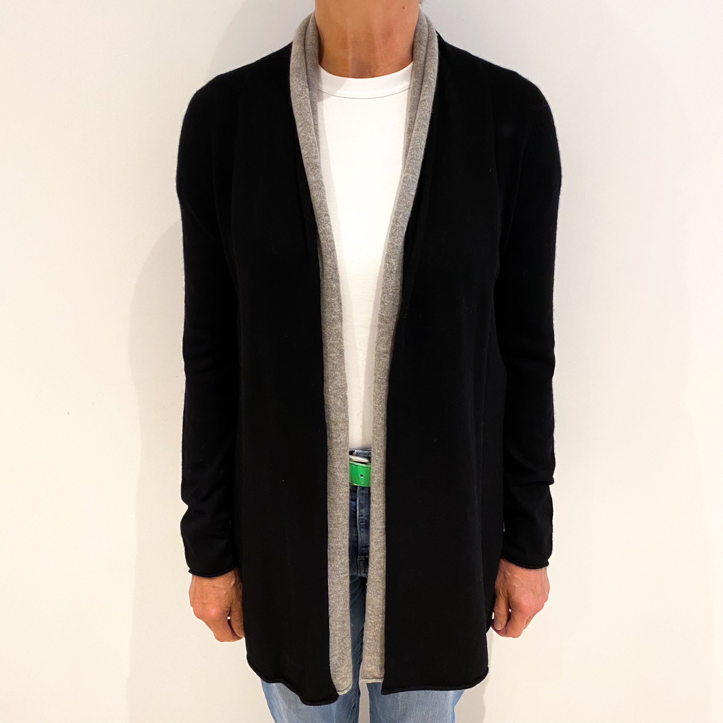 Black Cashmere Edge To Edge Cardigan Medium