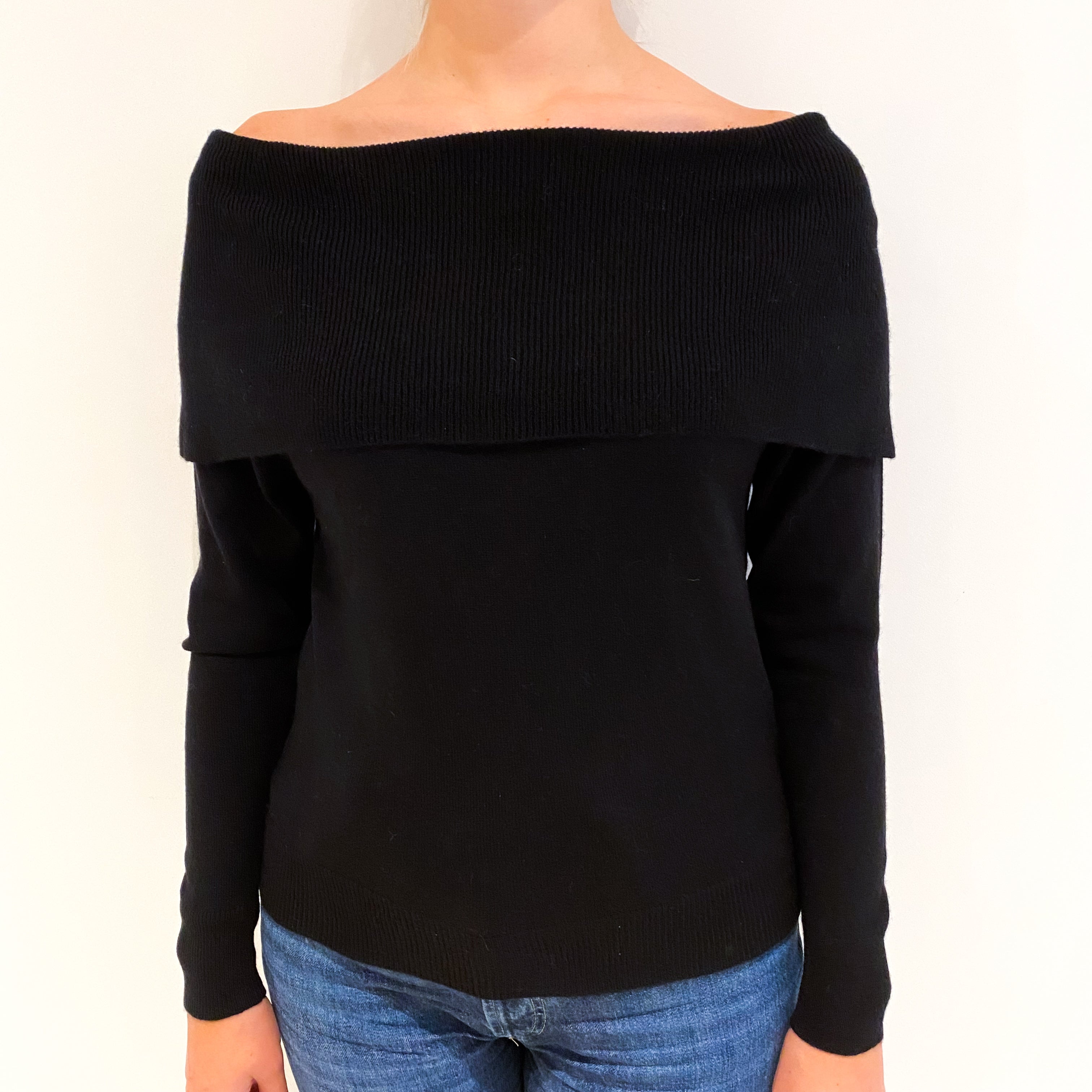 Black Cashmere Off Shoulder Jumper Small