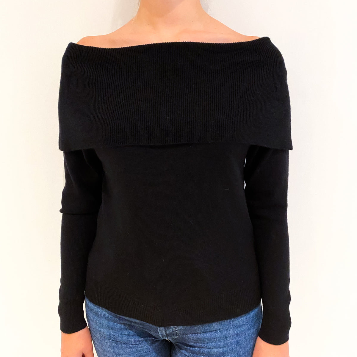 Black Cashmere Off Shoulder Jumper Small