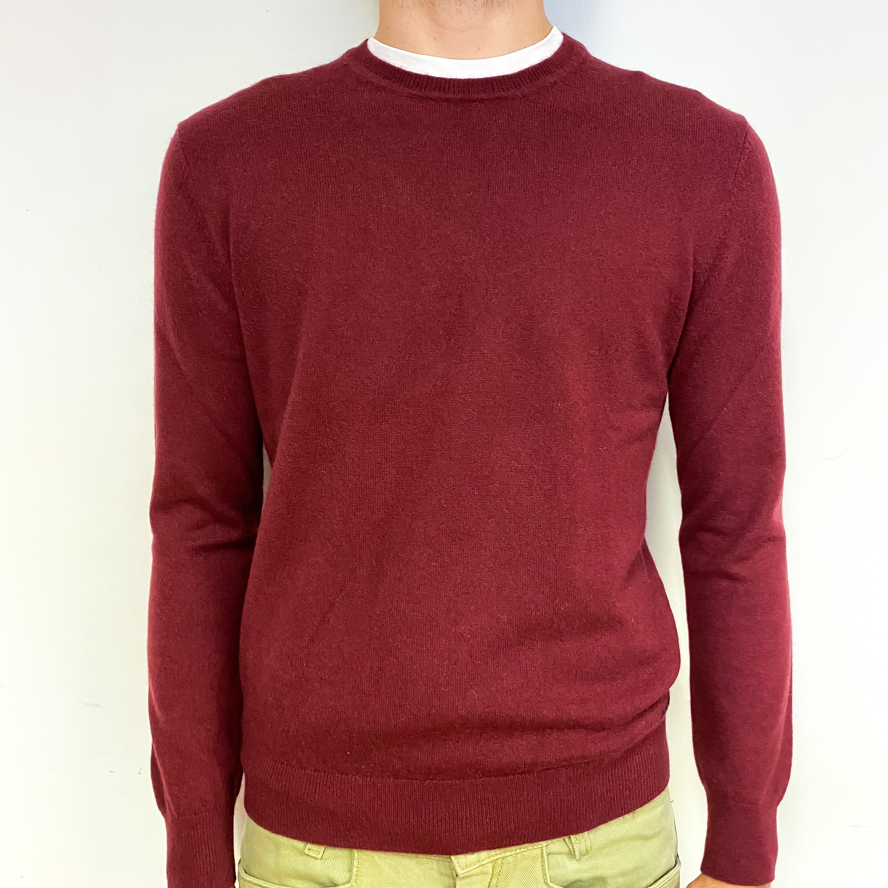 Men's Maroon Red Cashmere Crew Neck Jumper Medium