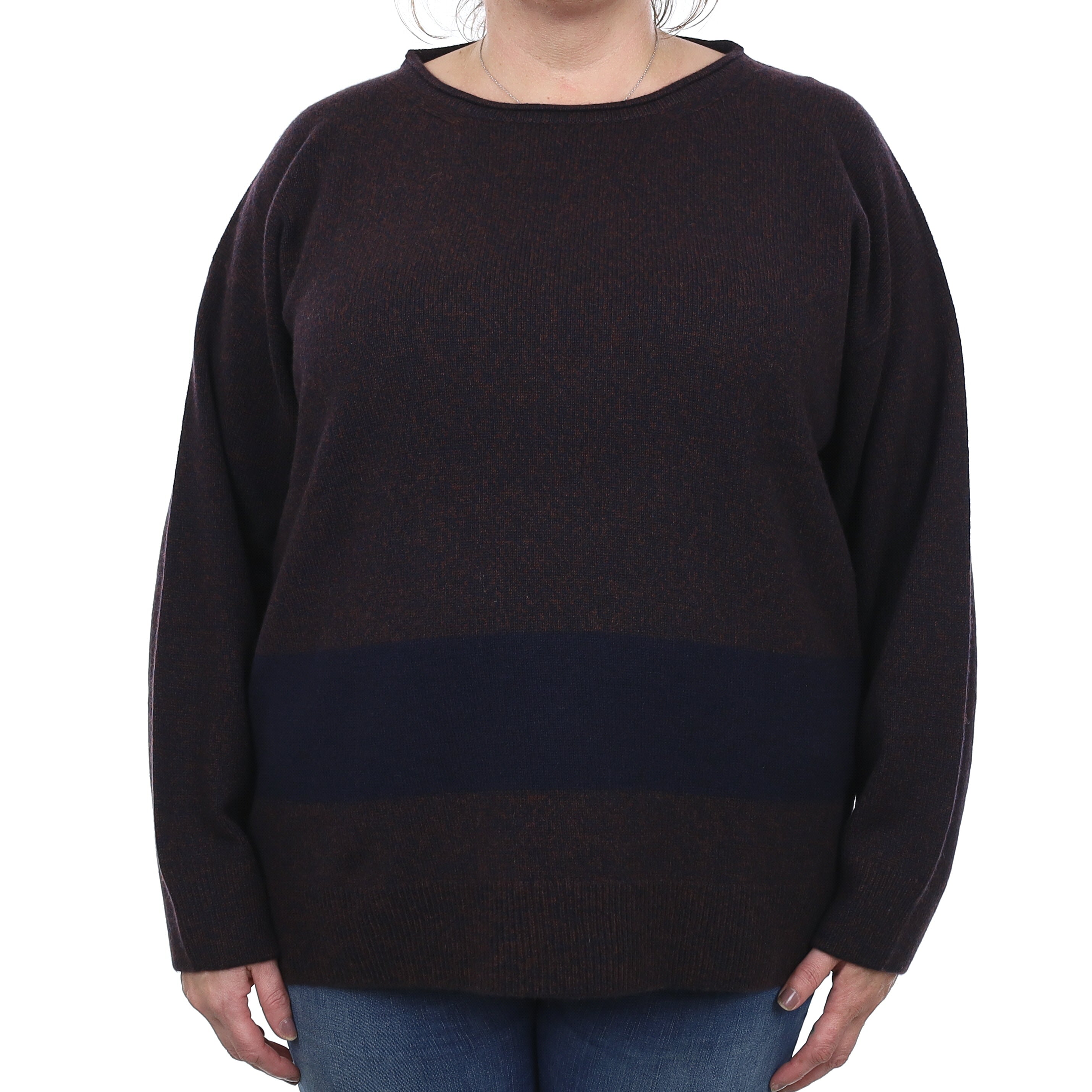 Brand New Scottish Chocolate and Navy Marl Cashmere Crew Neck Jumper XXL