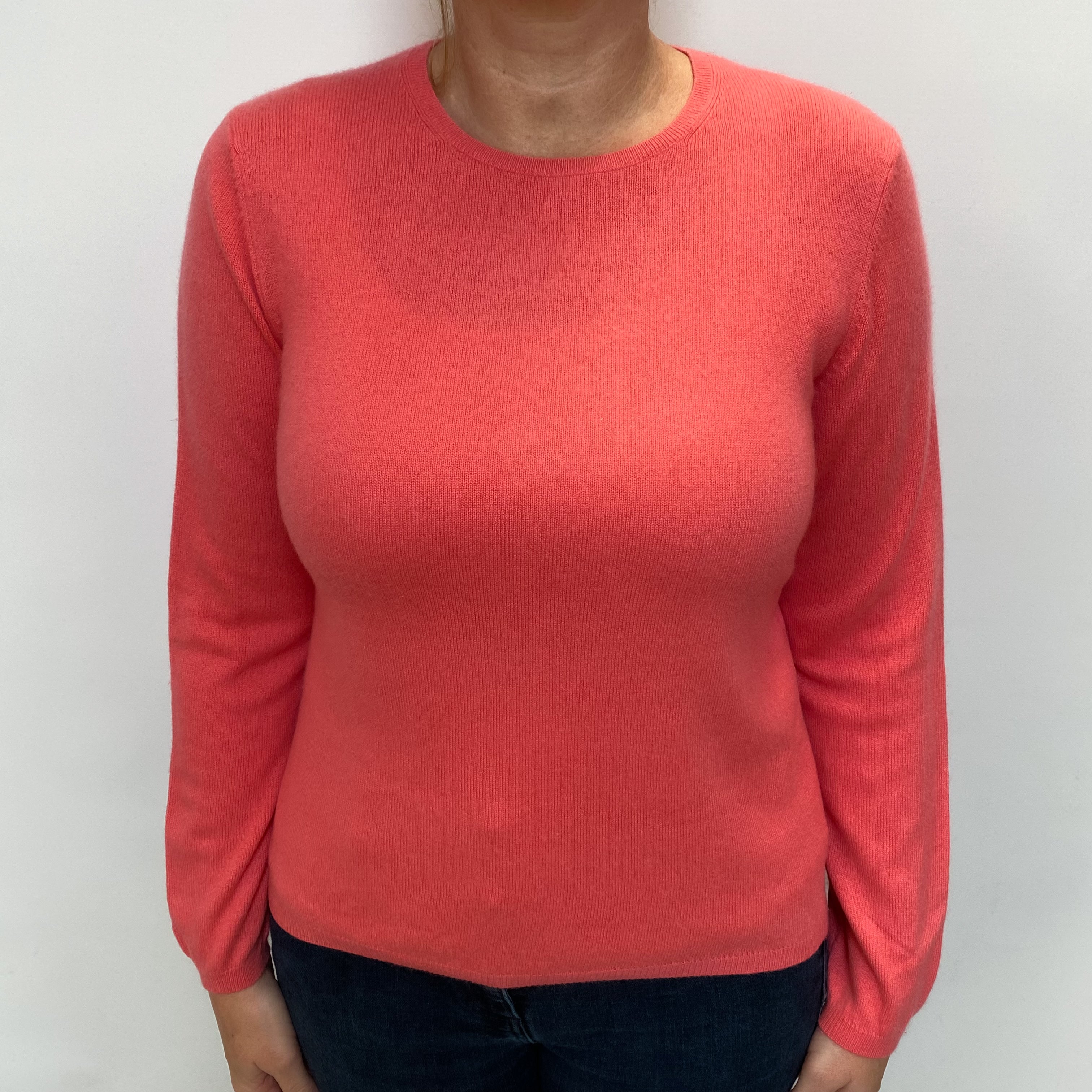 Coral Pink Cashmere Crew Neck Jumper Large