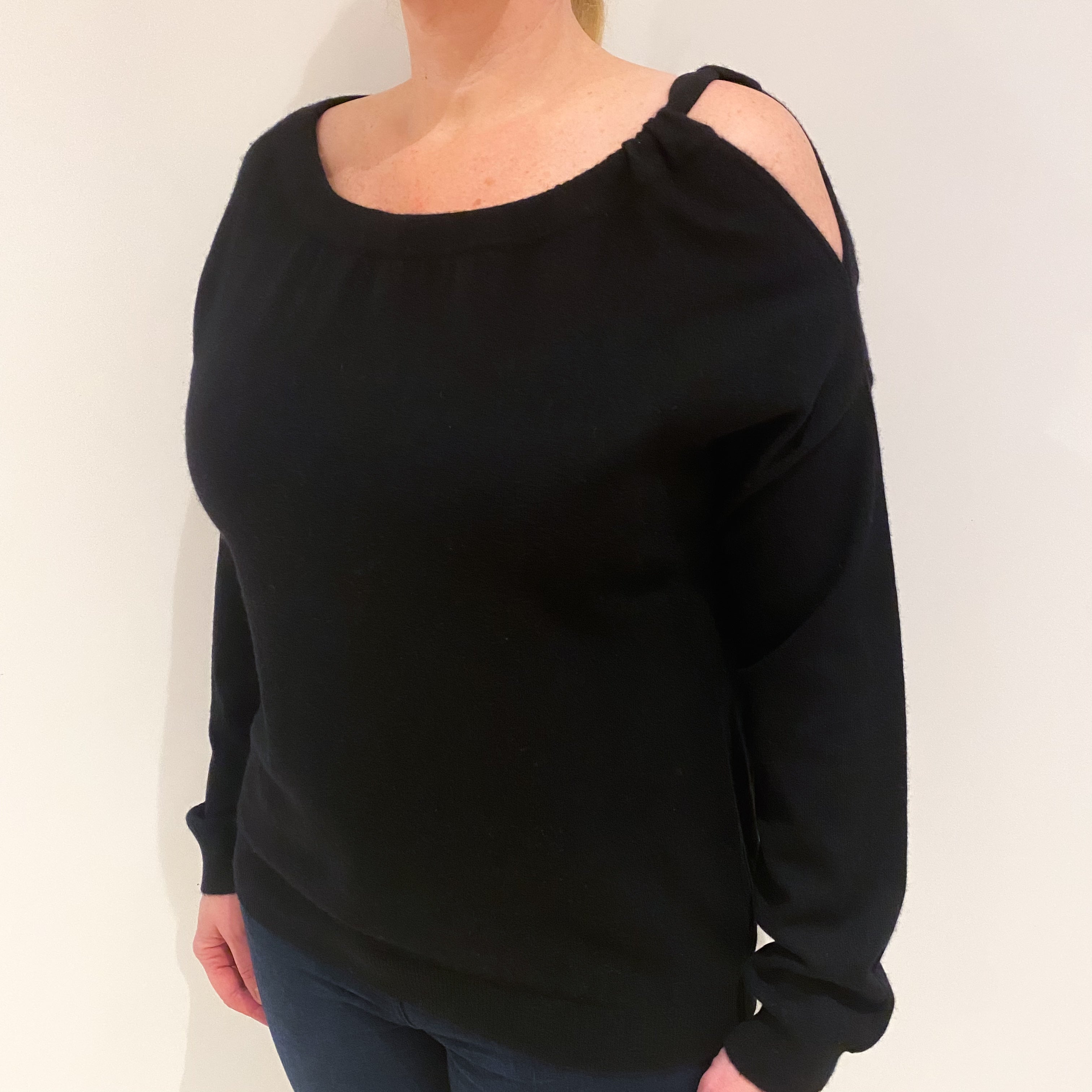 Black Cashmere Slash Neck Jumper Large