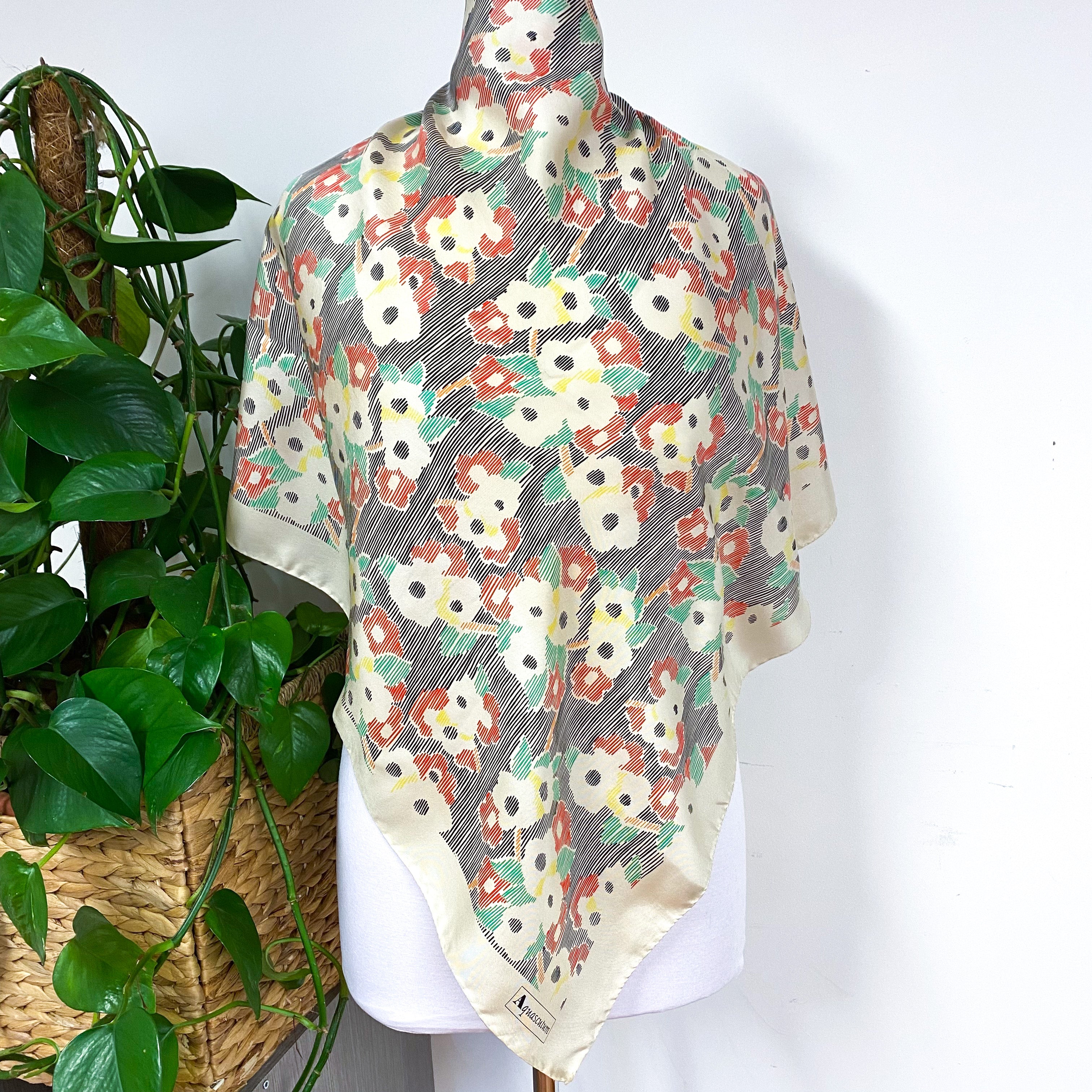 Aquascutum Abstract Floral Vintage Silk Scarf