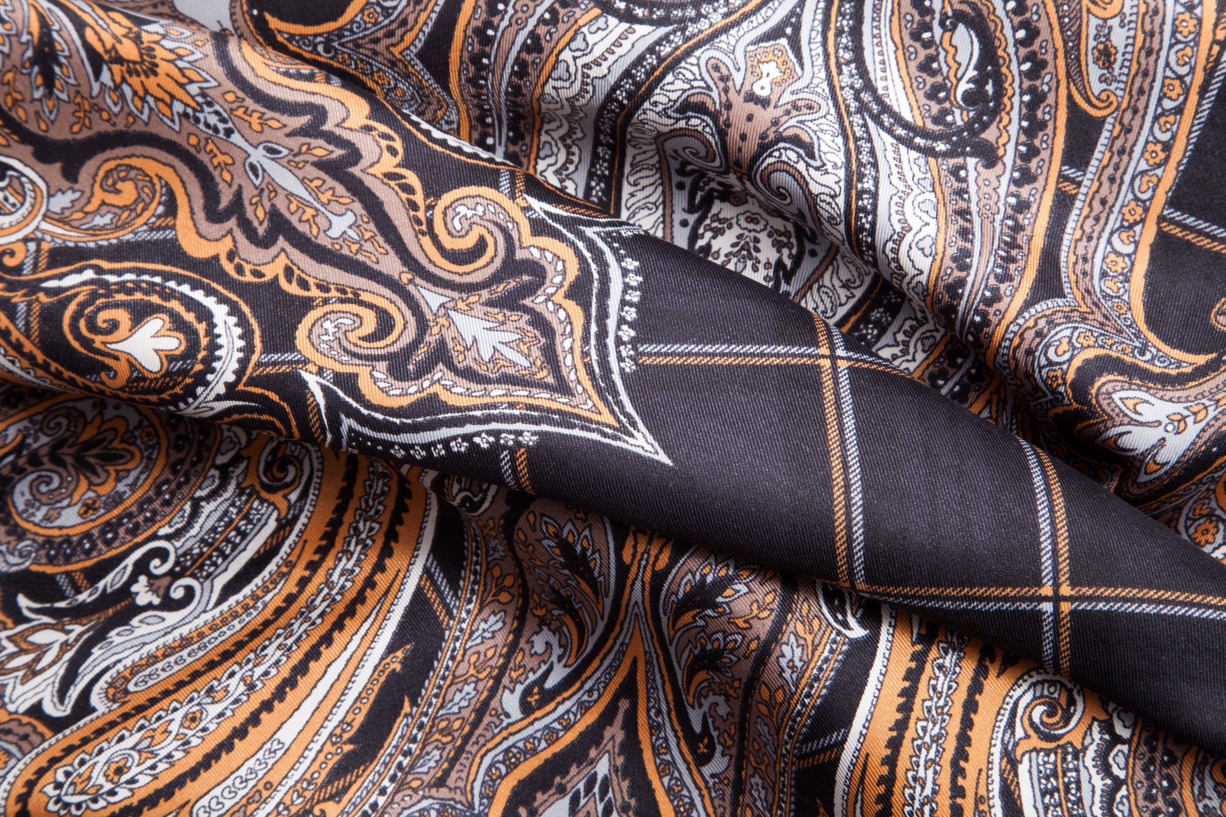 Brand New Italian Black Paisley Silk Scarf