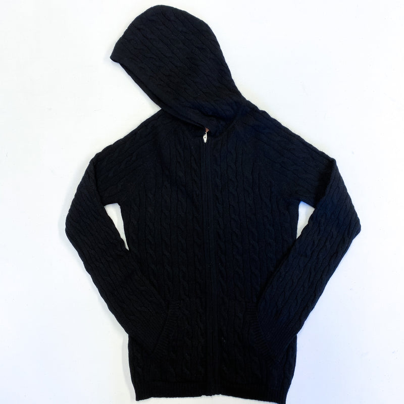 Children’s Black Cable Cashmere Hoodie Cardigan Age 10
