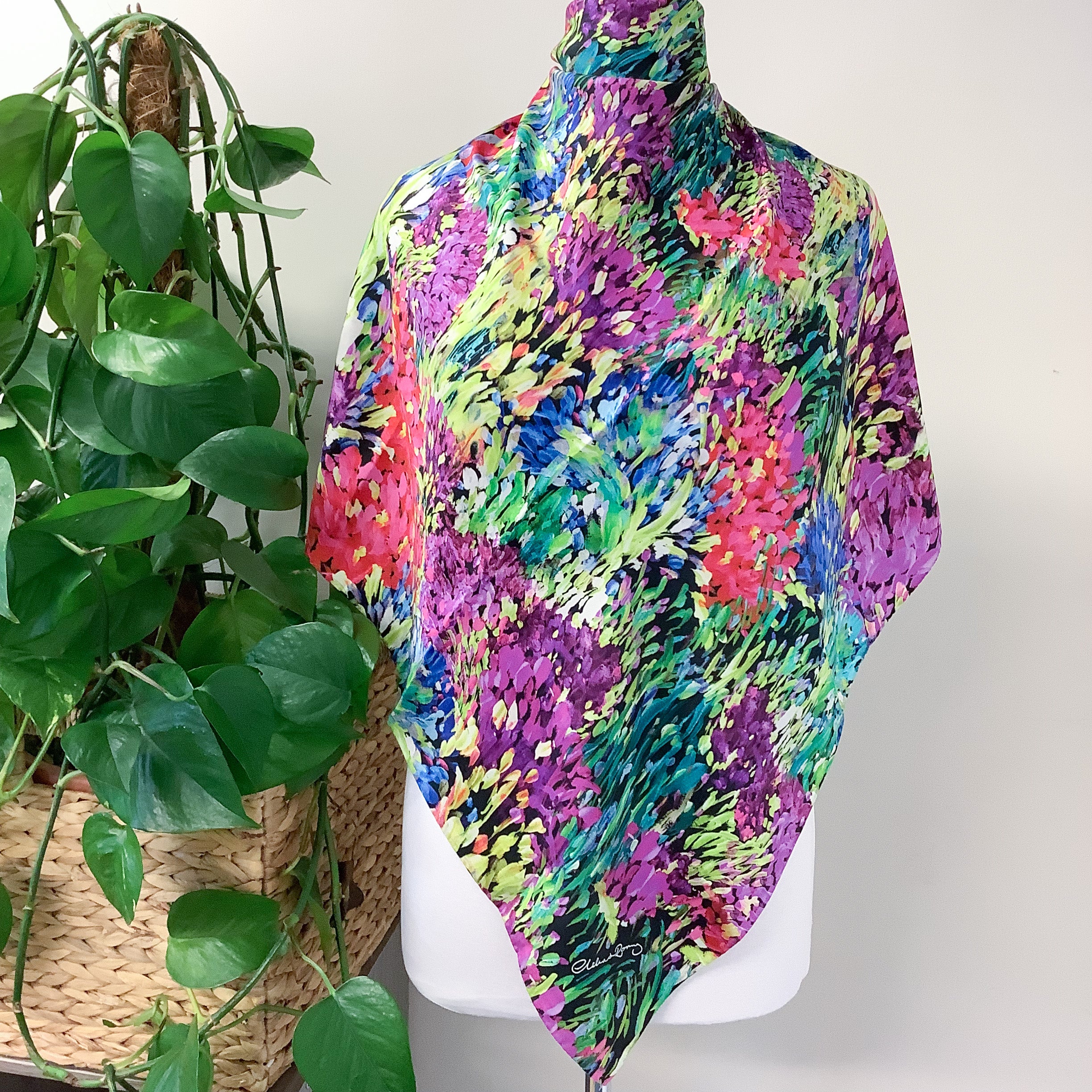 Clelia and Romy Floral Design Silk Scarf