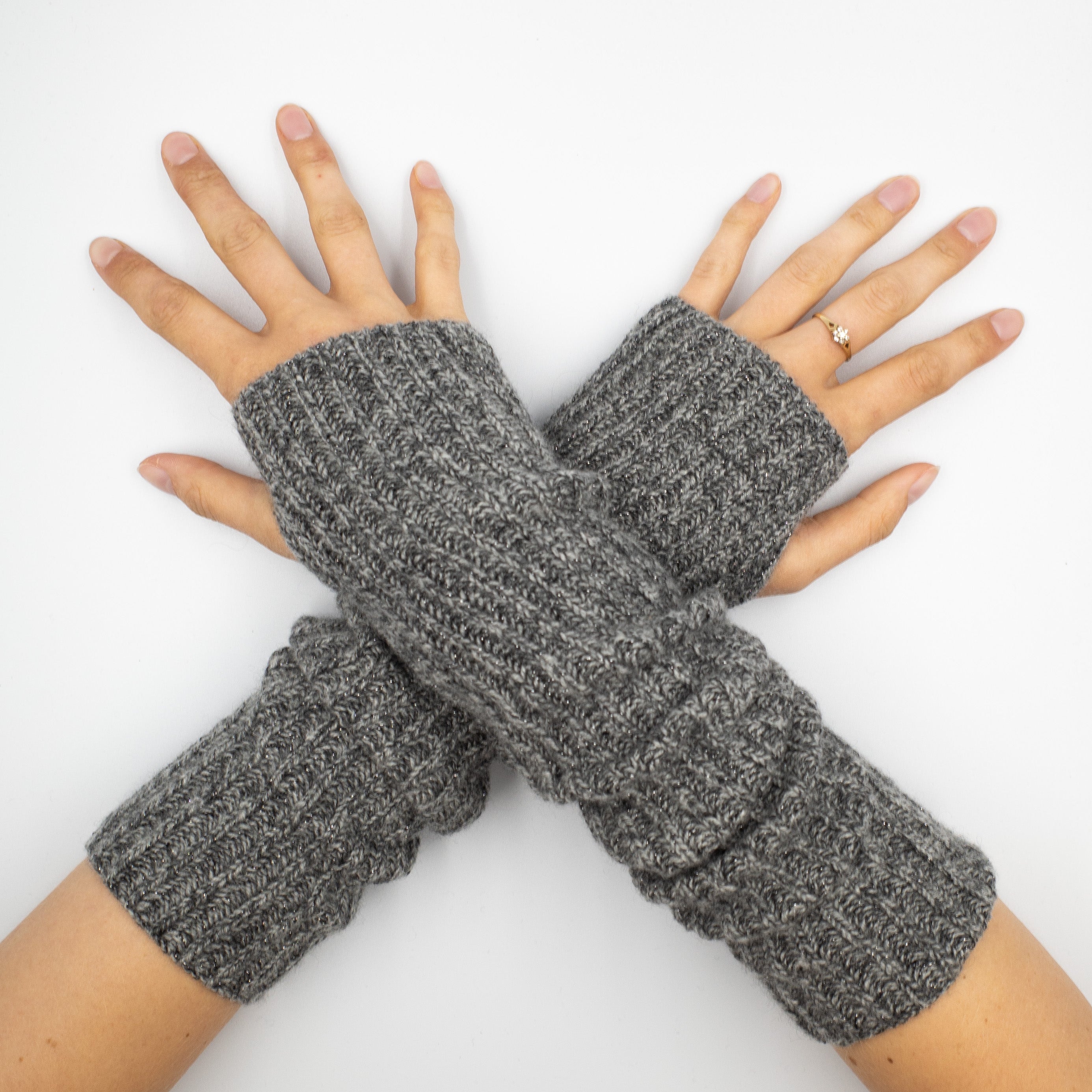 New Scottish Ash Grey Sparkly Fingerless Gloves