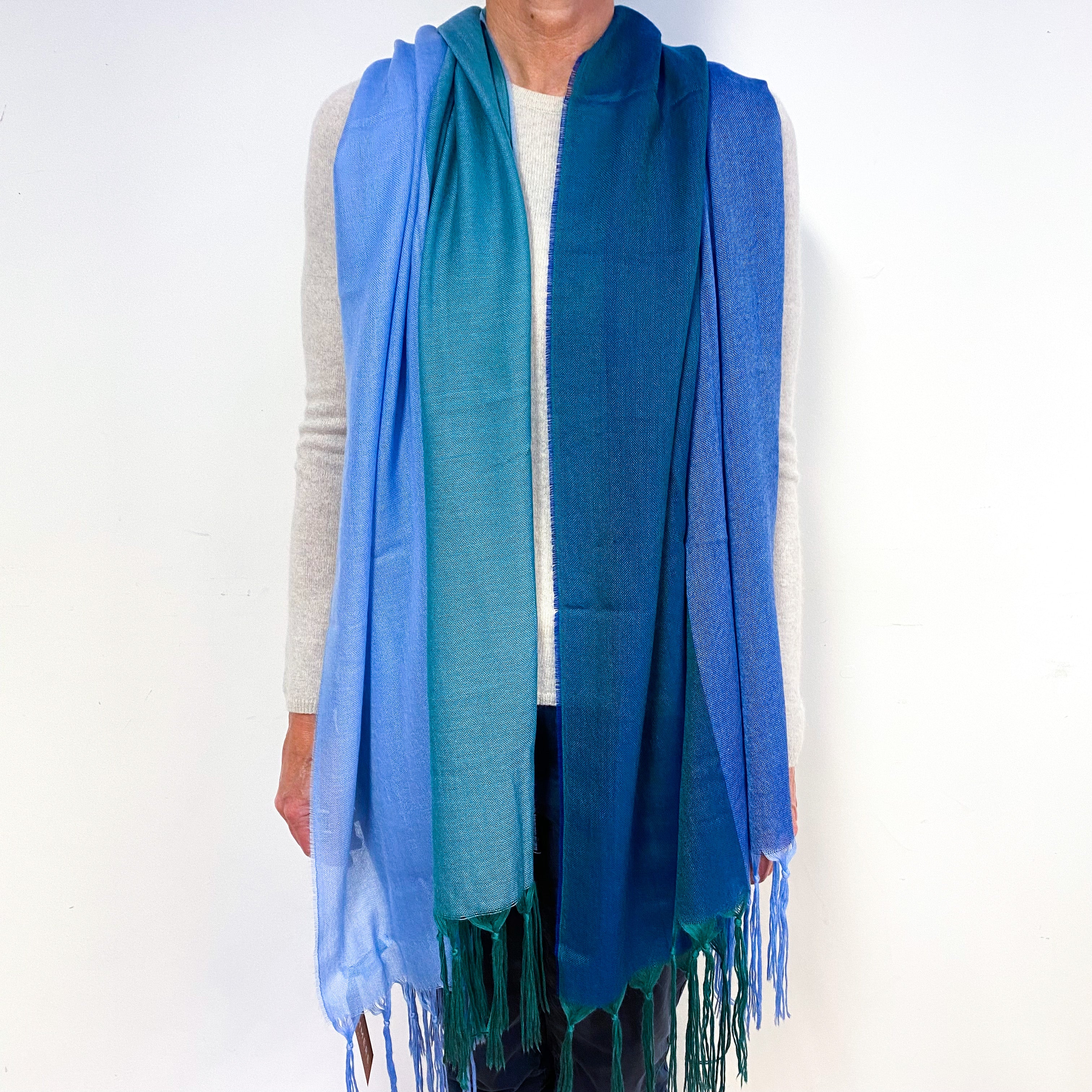 Scottish Peacock Blue Lightweight Cashmere Wrap