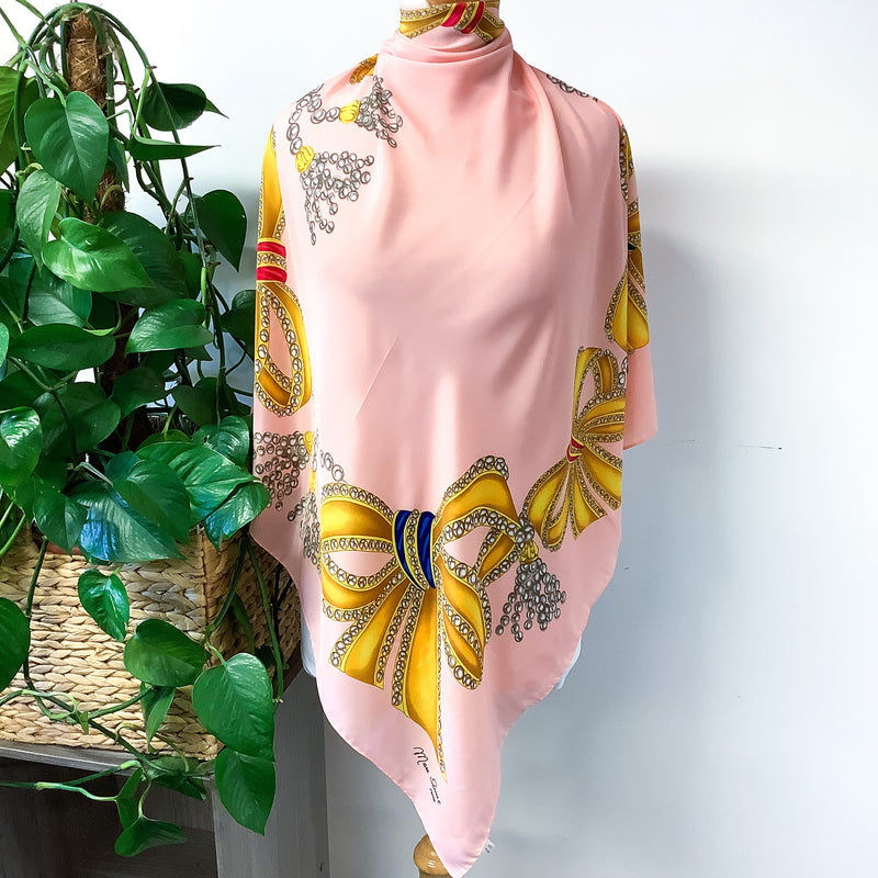 Blush Pink Italian Floral Vintage Silk Scarf