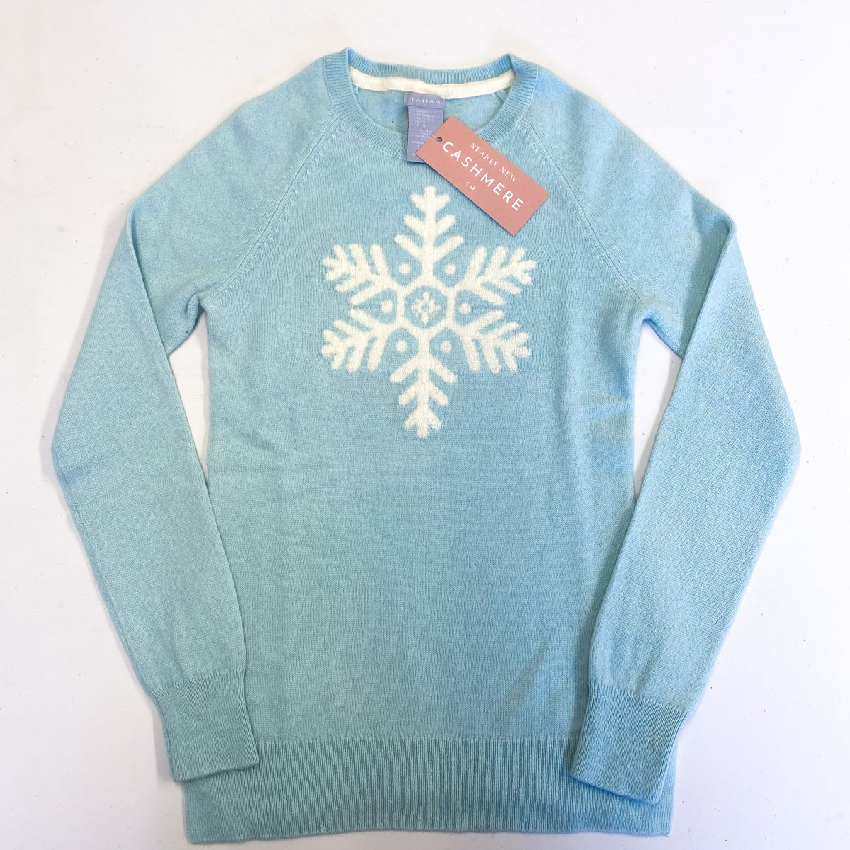 Children’s Mint Green Snowflake Cashmere Crew Neck Jumper Age 10-12