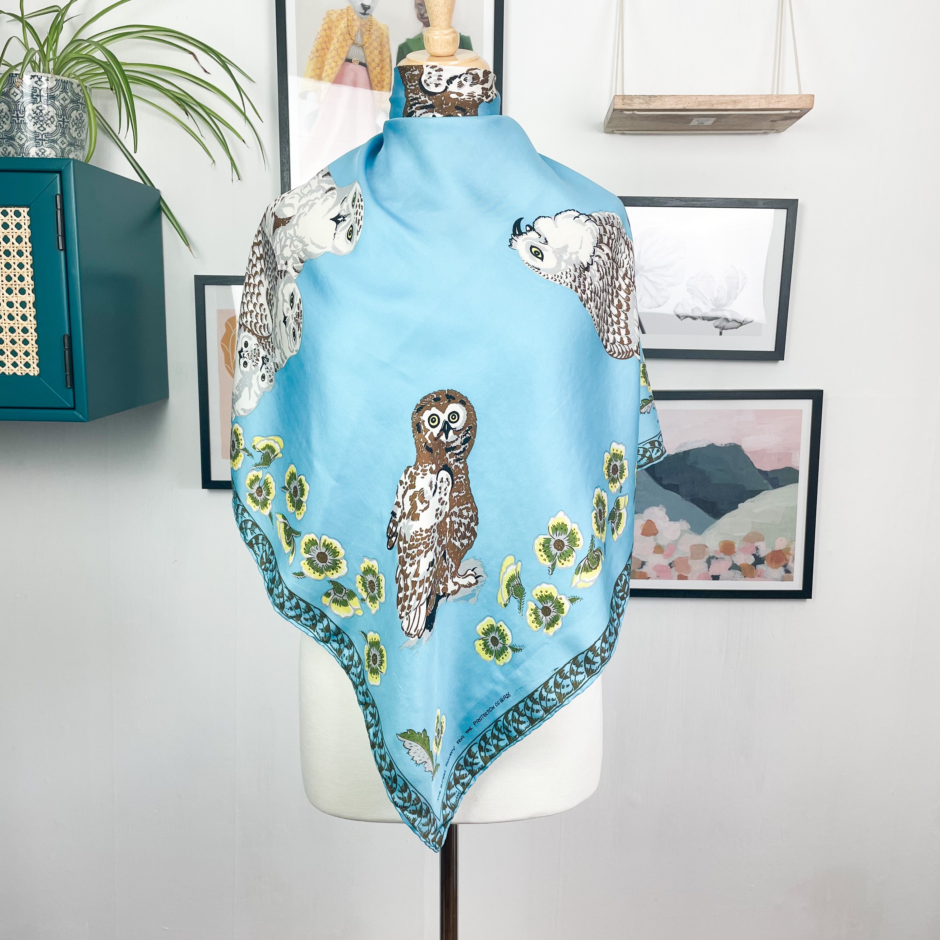 1960s Jacqmar Owl Design Vintage Silk Scarf