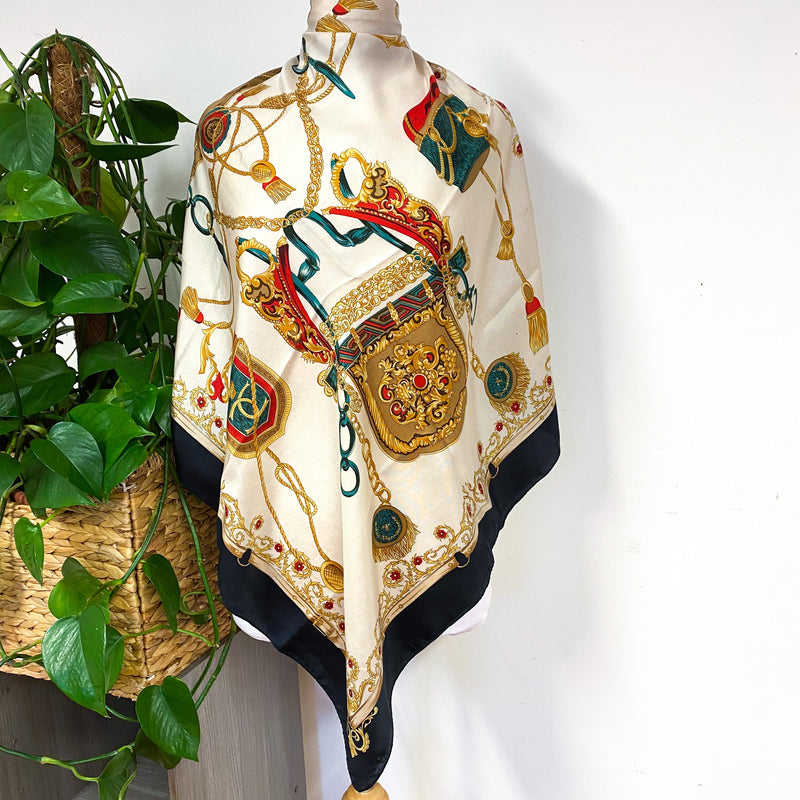 Bold Equestrian Vintage Silk Scarf