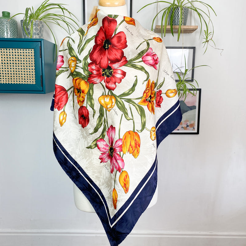 Large Floral Vintage Silk Scarf