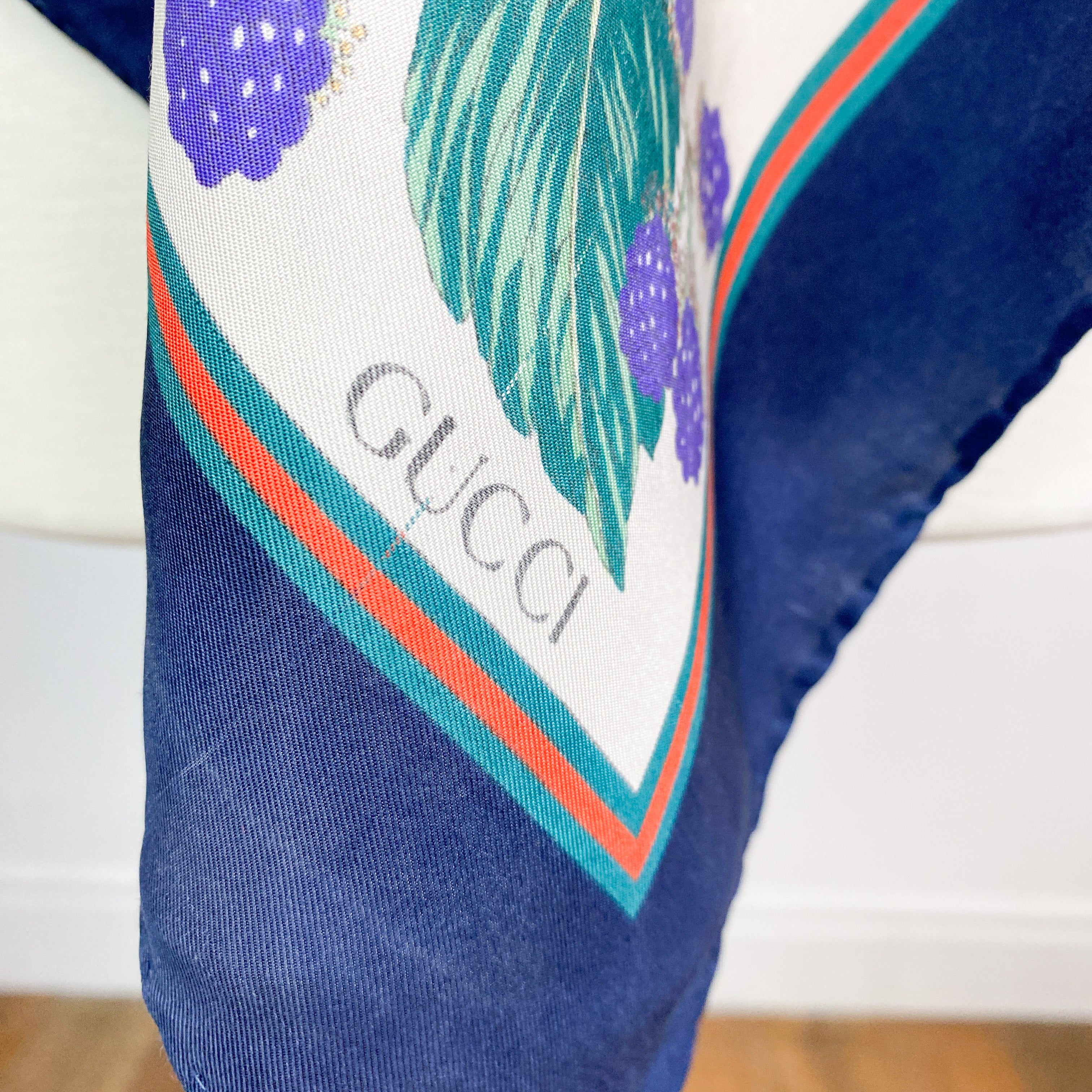 Gucci Floral Designer Vintage Silk Scarf
