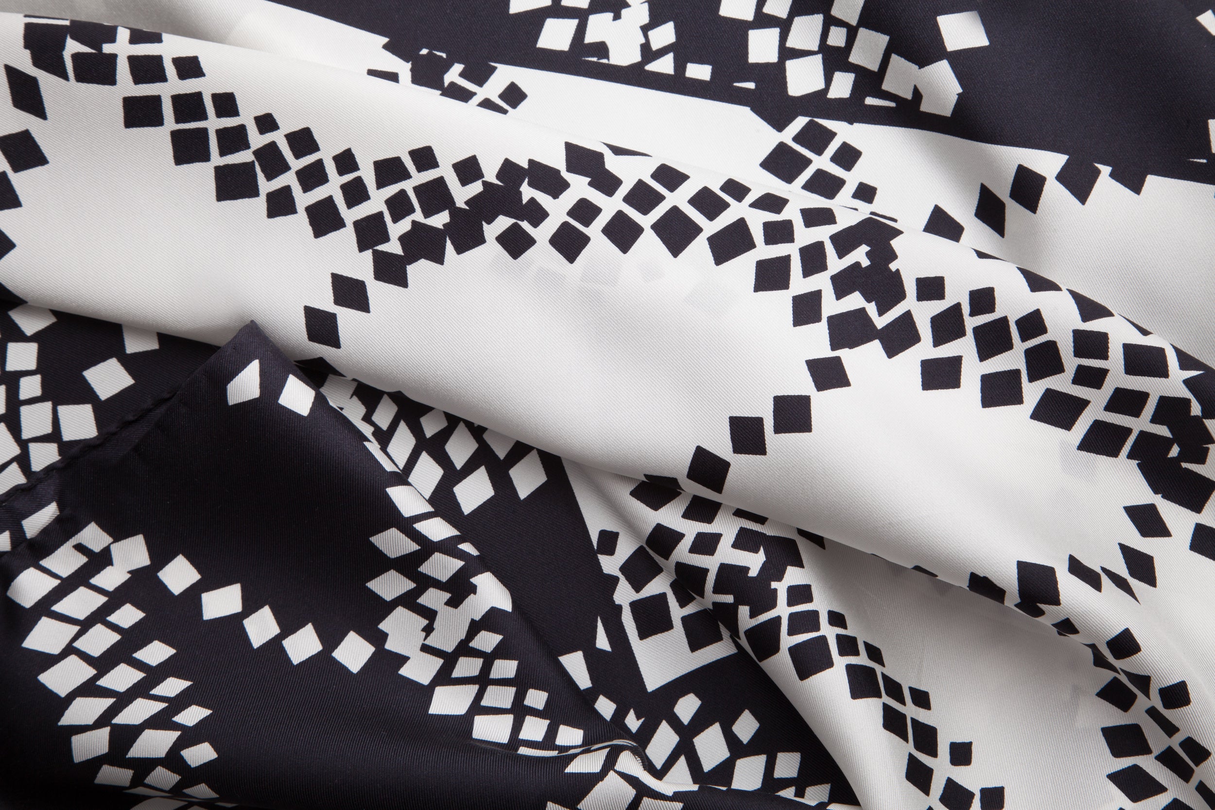 Brand New Italian Black and White Abstract Design Silk Scarf