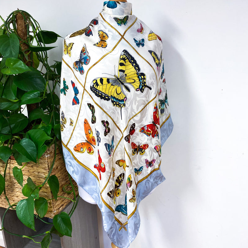 Large Butterfly Design Vintage Silk Scarf