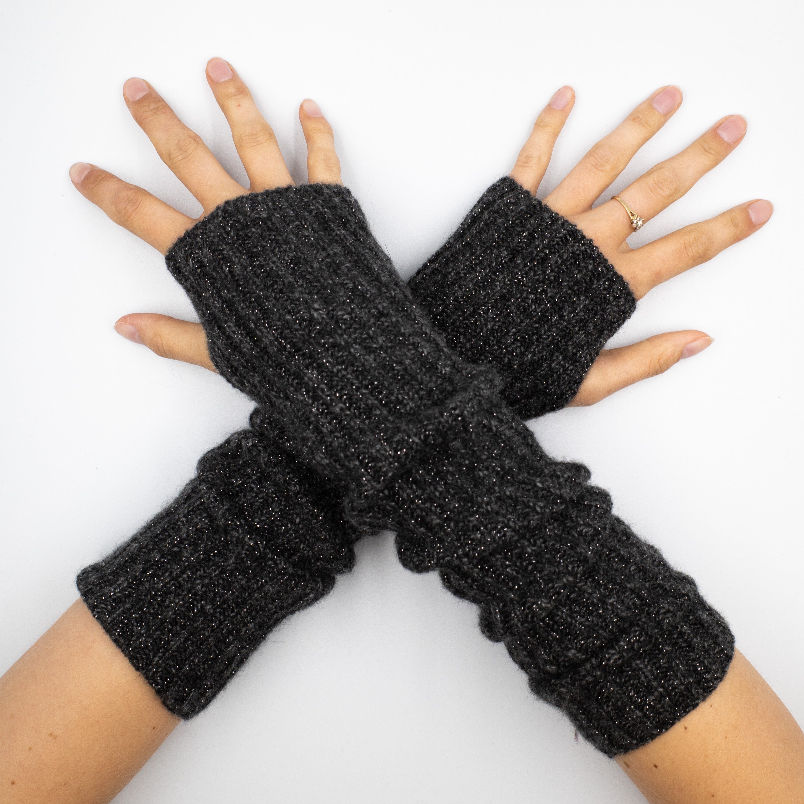 New Scottish Charcoal Grey Sparkly Fingerless Gloves