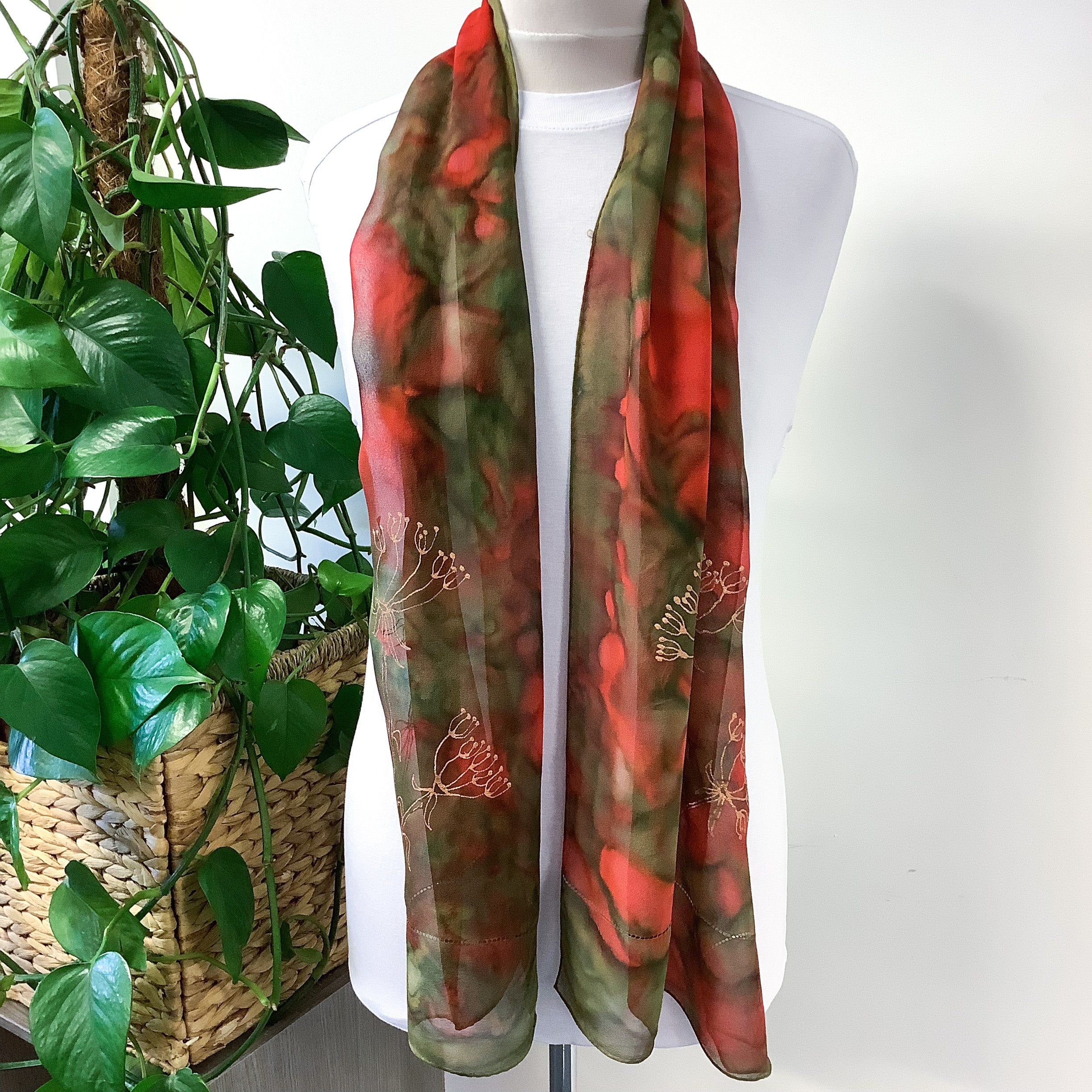 Long Floaty Hand Printed Vintage Silk Scarf