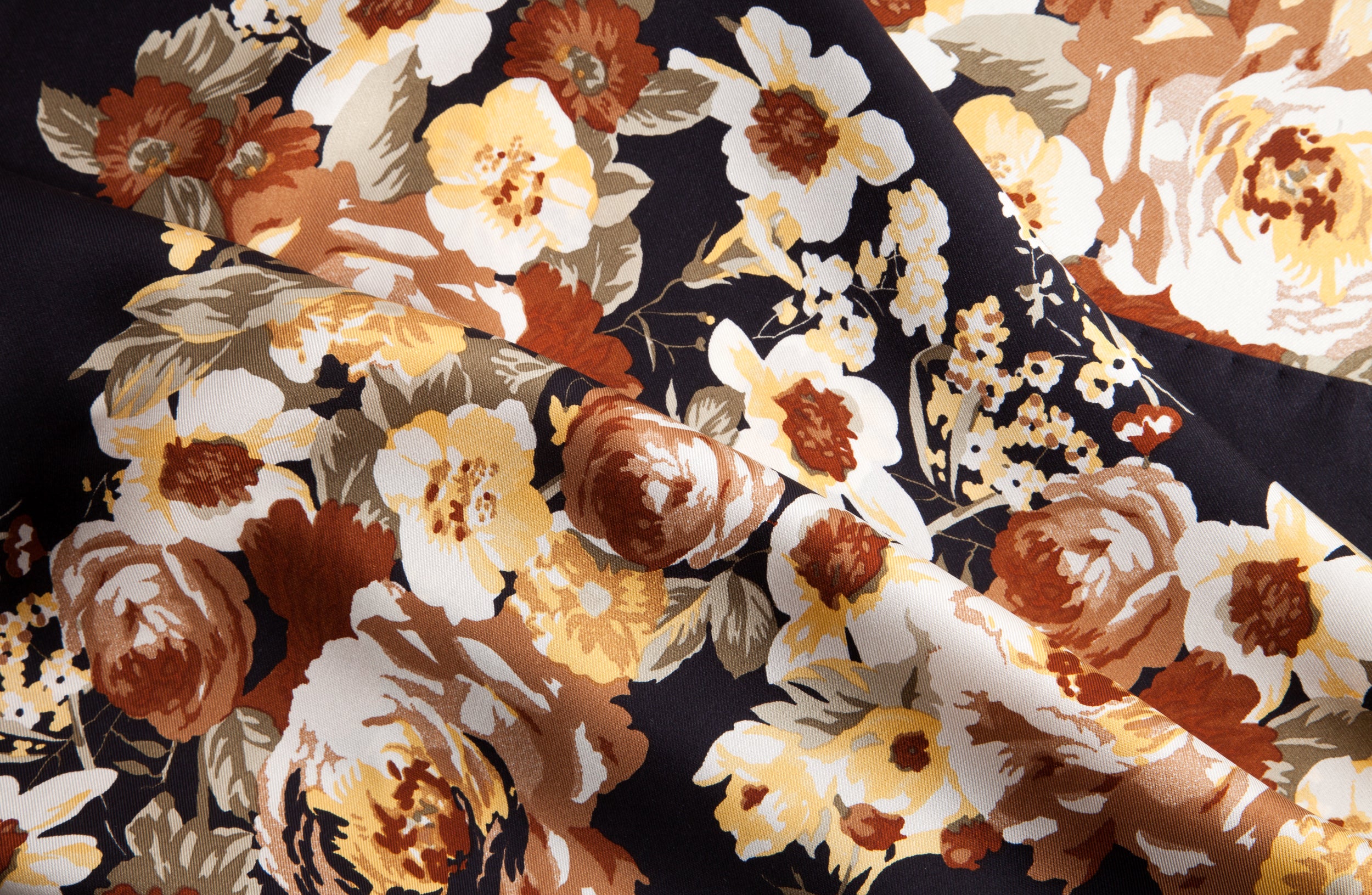 Brand New Italian Black Floral Silk Scarf