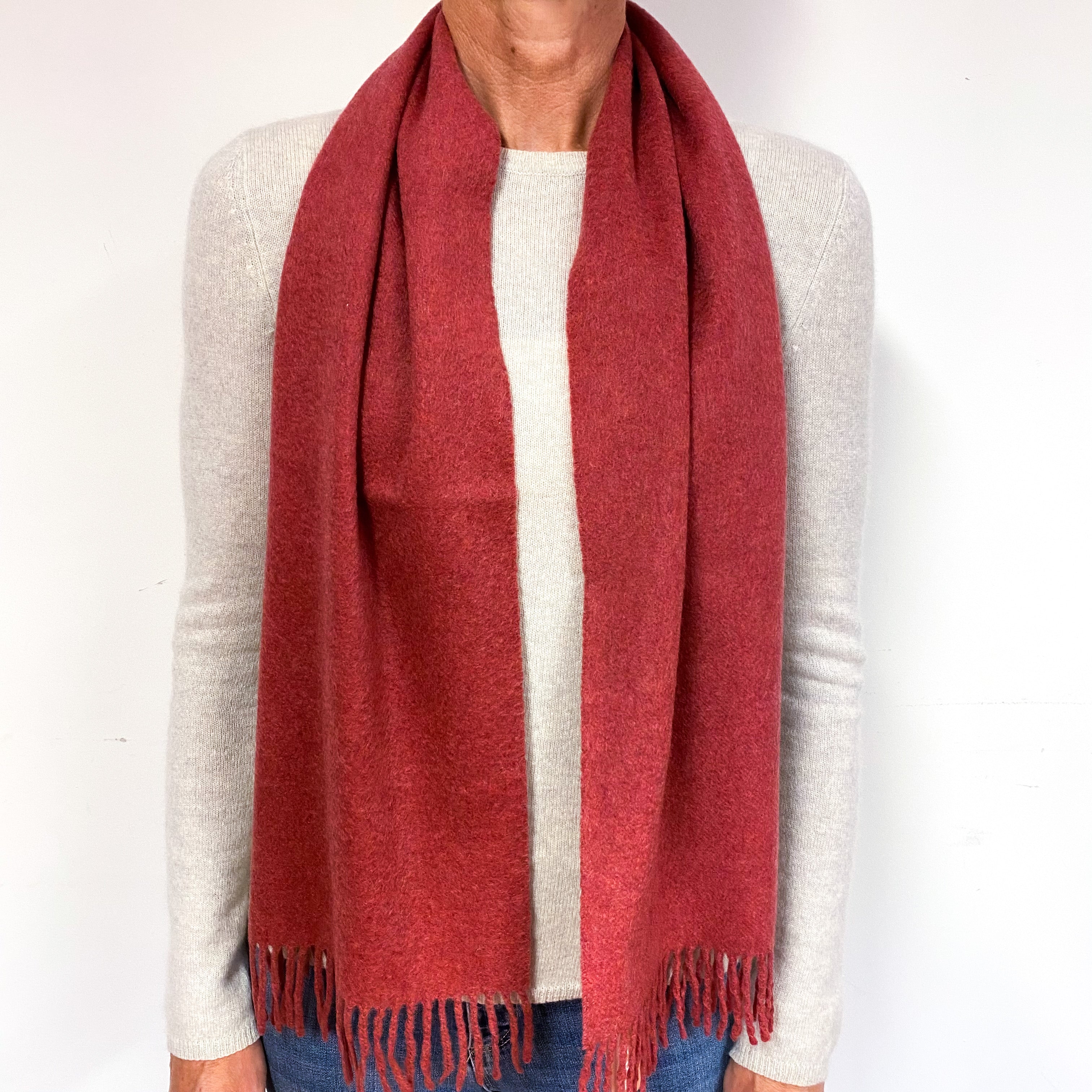 Crushed Strawberry Red Cashmere Scarf