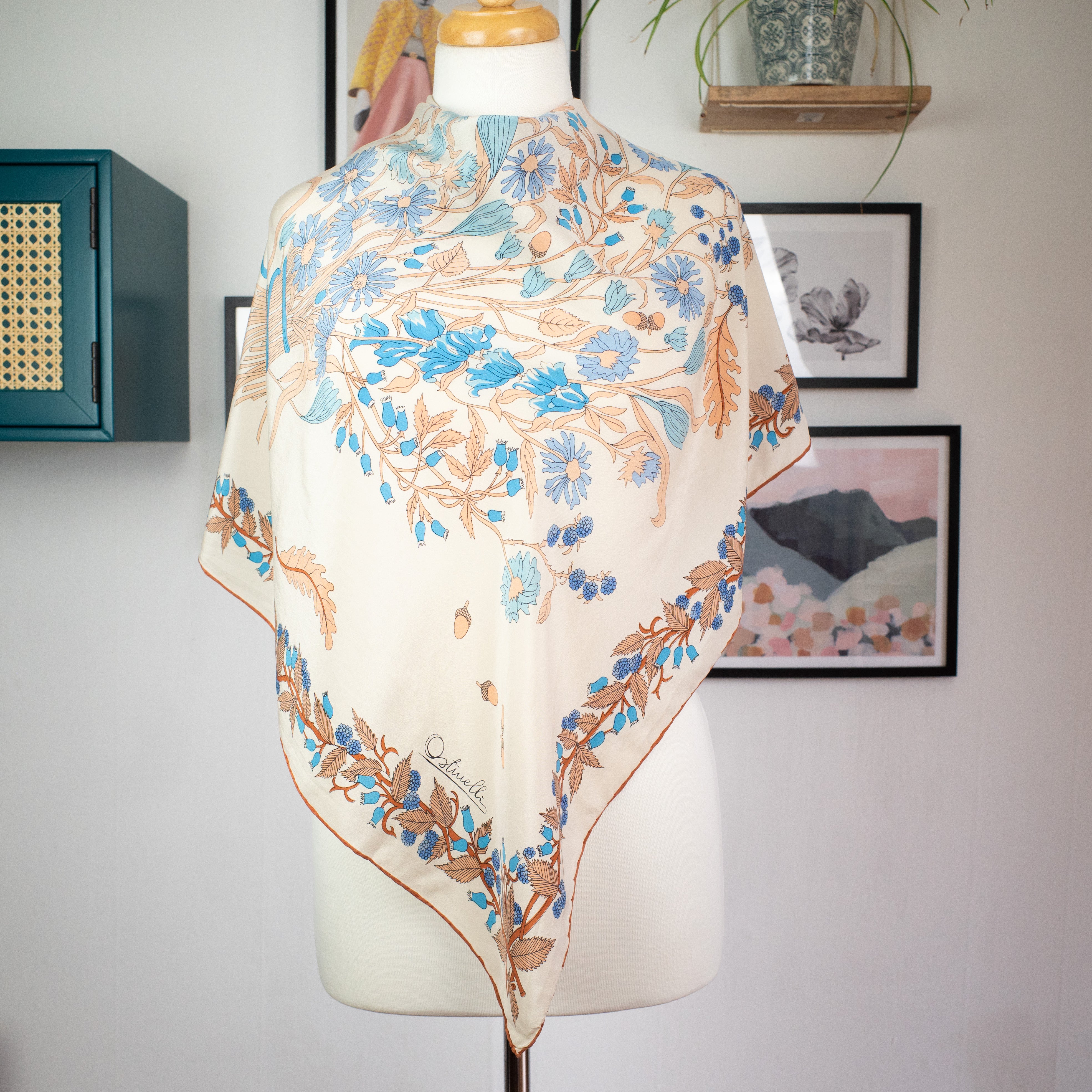 Unworn Crêpe Ostinelli Italian Vintage Silk Scarf