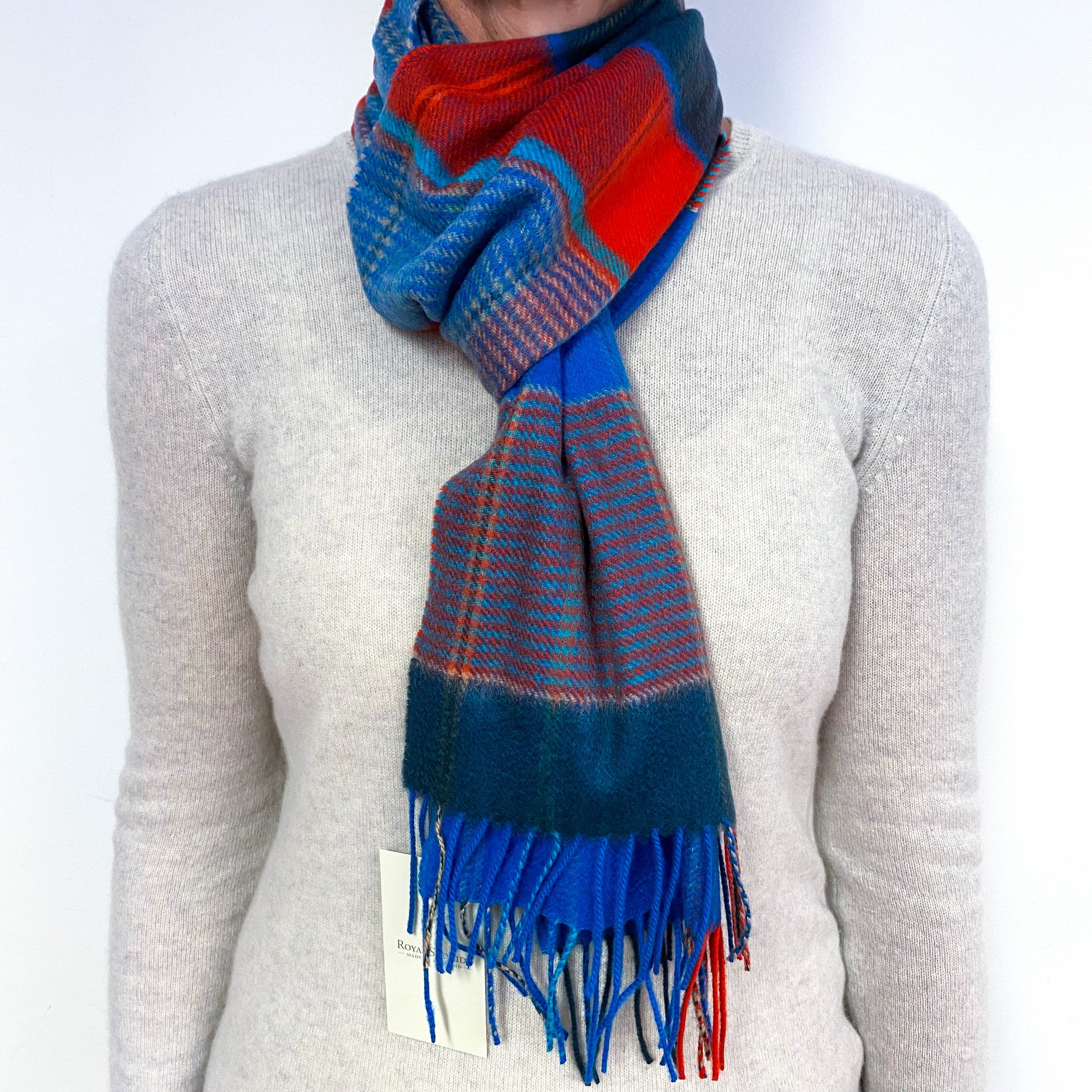 Brand New Scottish Woven Cashmere Scarf Blue Check