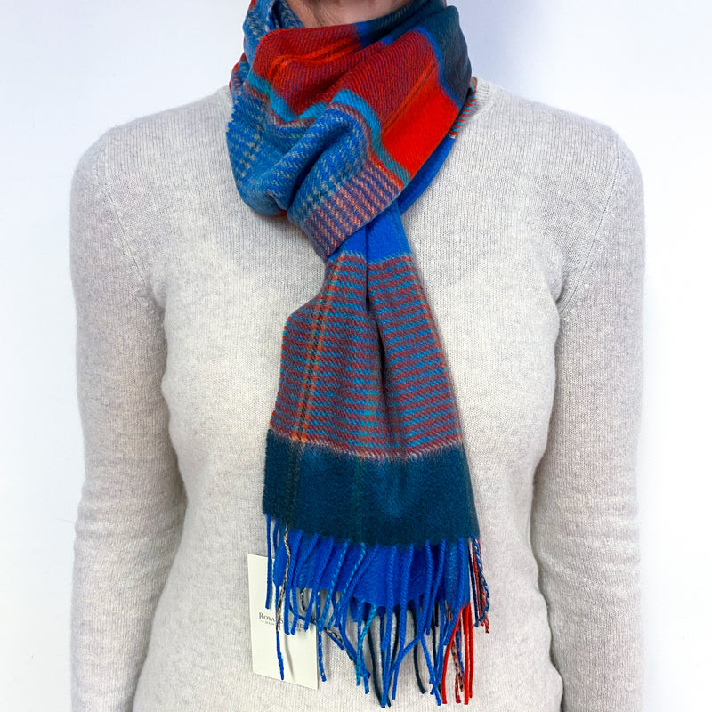 Brand New Scottish Woven Cashmere Scarf Blue Check