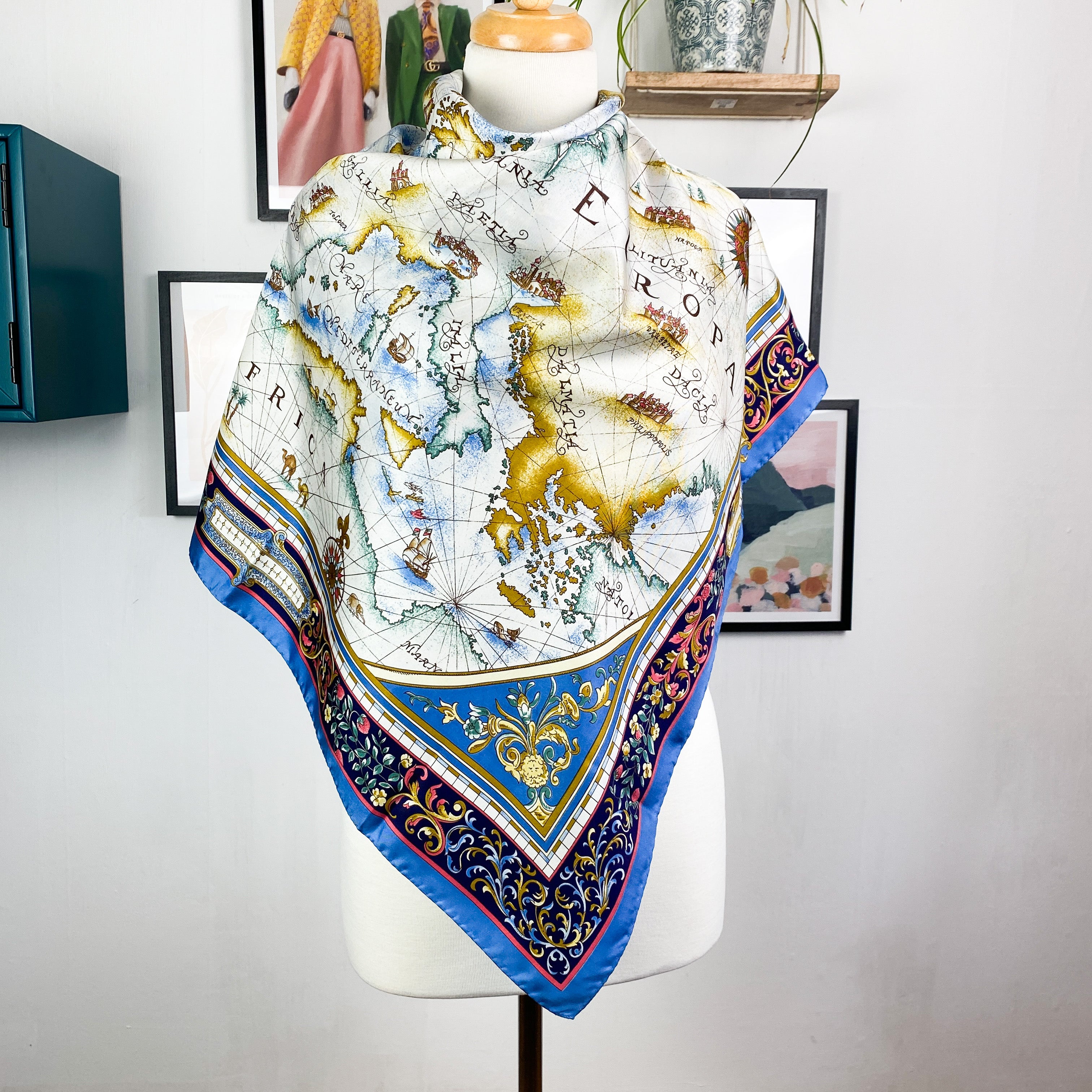 Large Map of Europe Vintage Silk Scarf