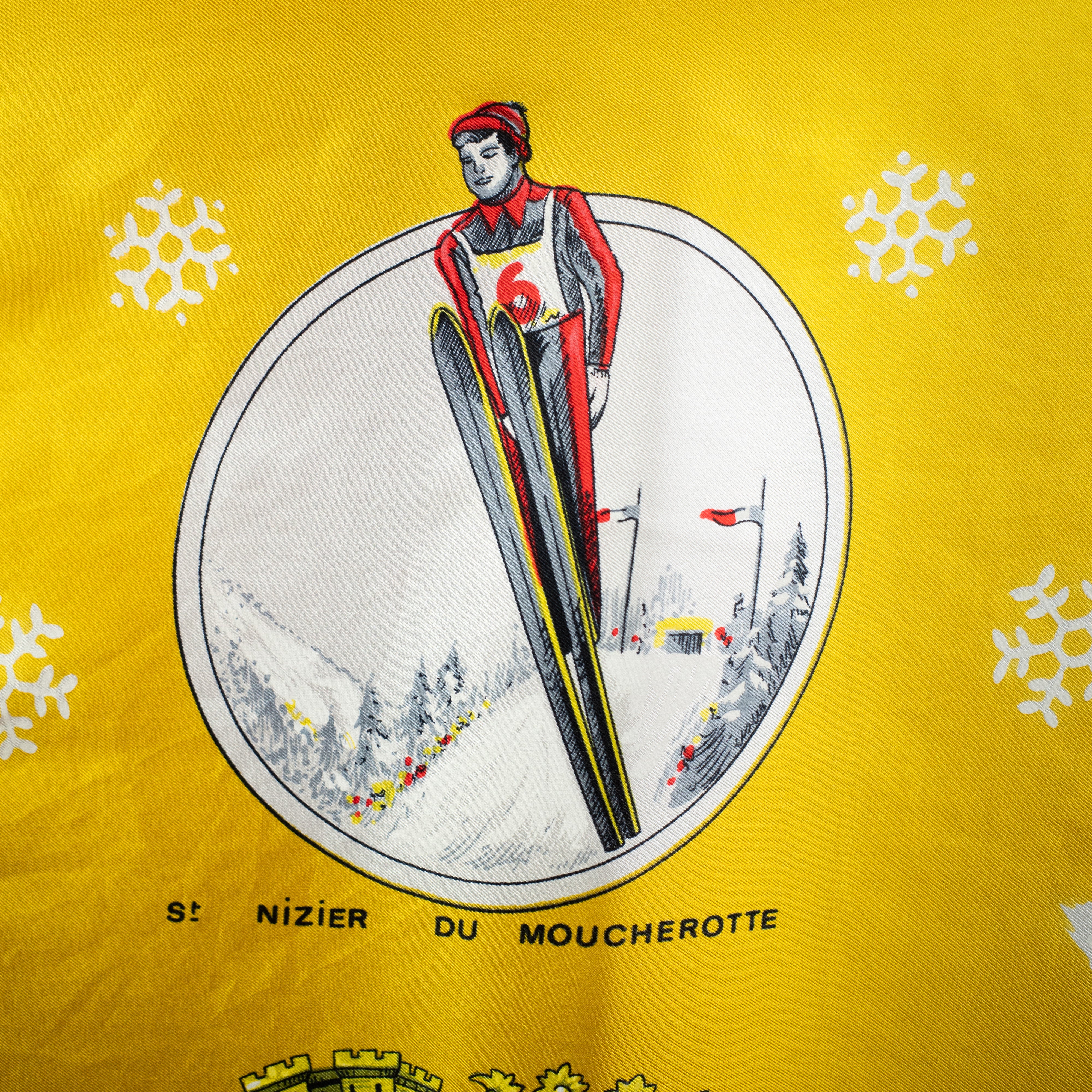 Charming Grenoble Ski Design Vintage Silk Scarf