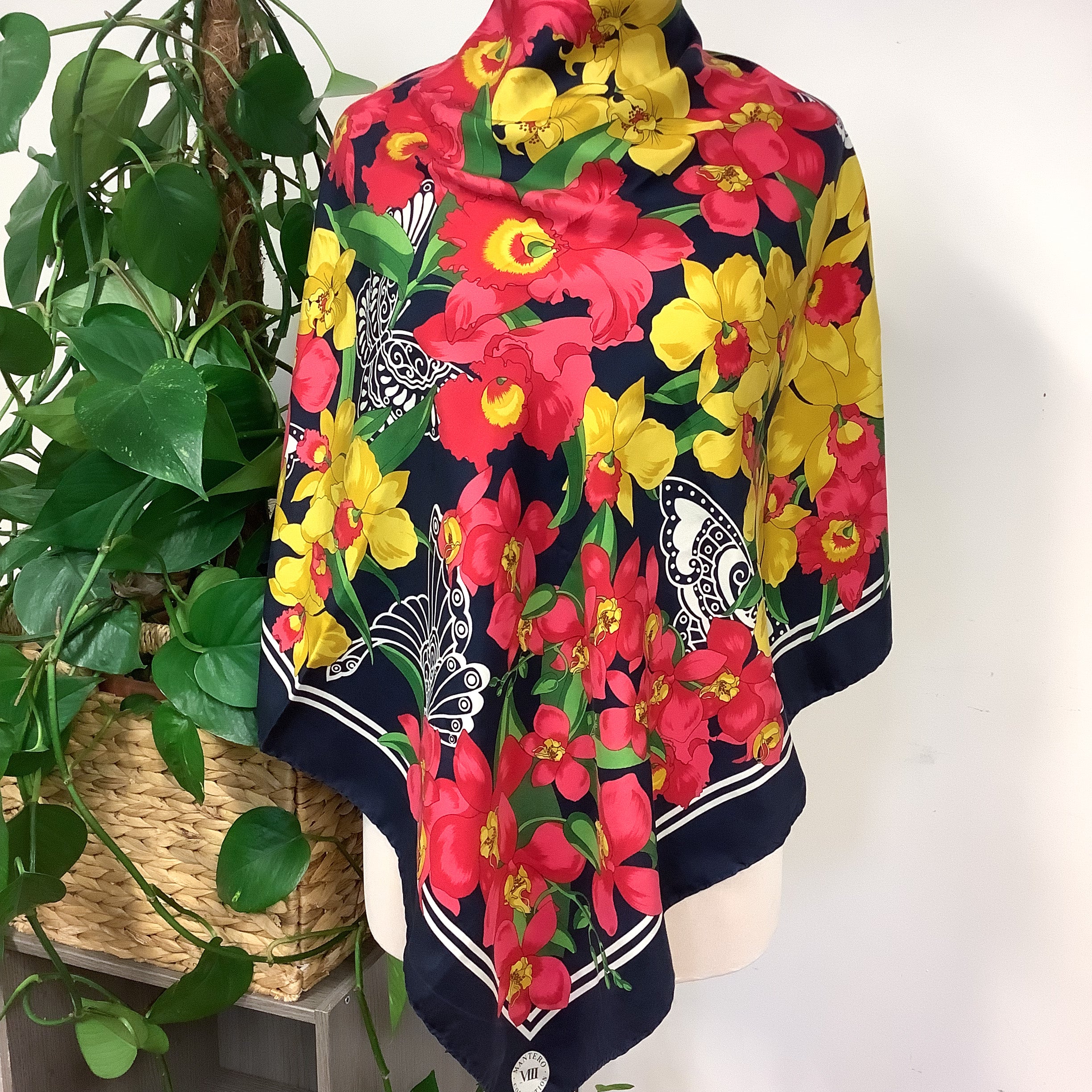 Mantero Collection Floral Design Vintage Silk Scarf