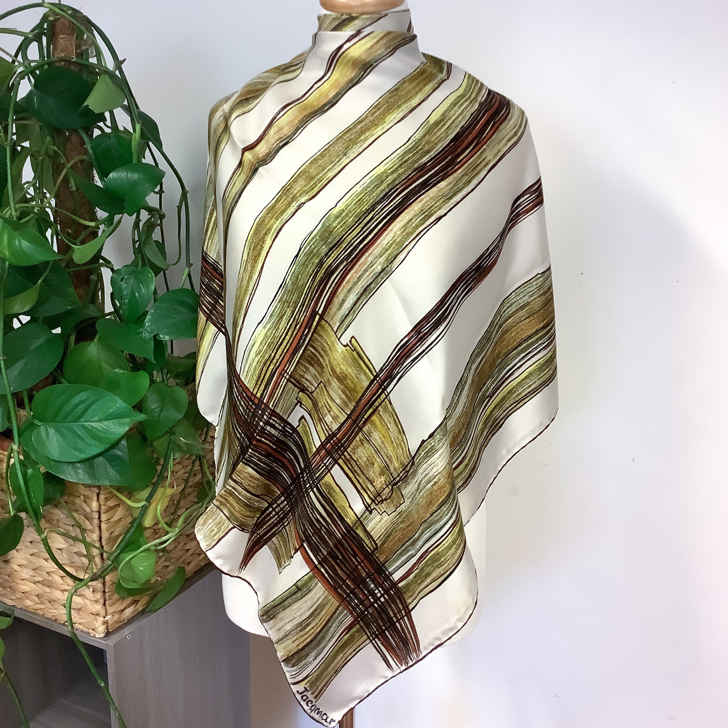 Jacqmar 1970s Abstract Vintage Silk Scarf