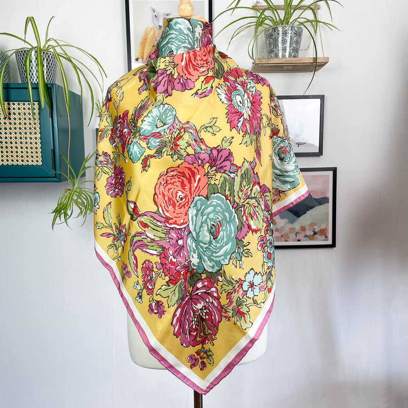 Joules Mustard Floral Silk Scarf