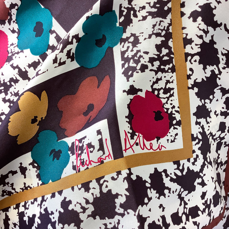 1970s Richard Allan Floral Abstract Vintage Silk Scarf