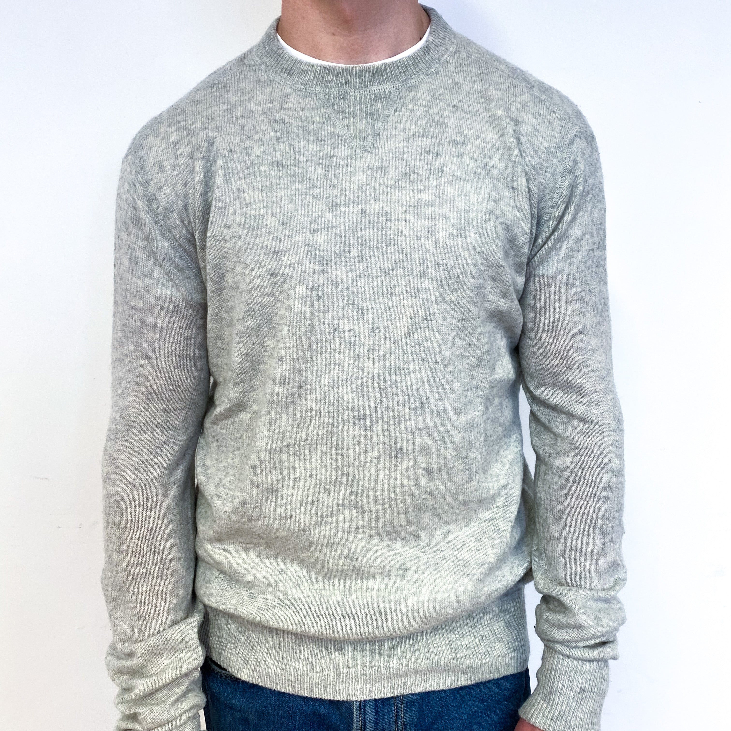 Men's Lightweight Grey Cashmere Crew Neck Jumper