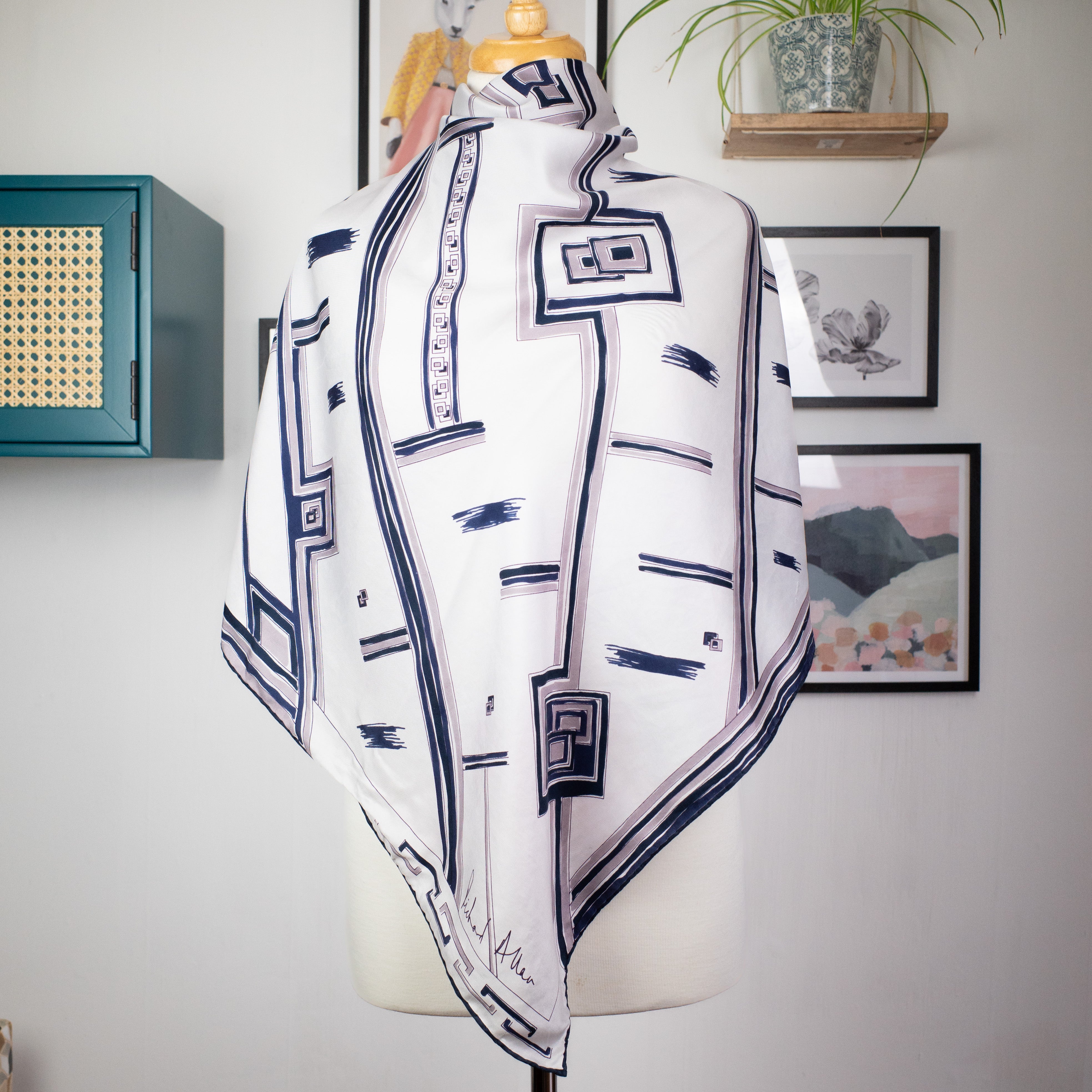 1970s Richard Allan Geometric Vintage Silk Scarf