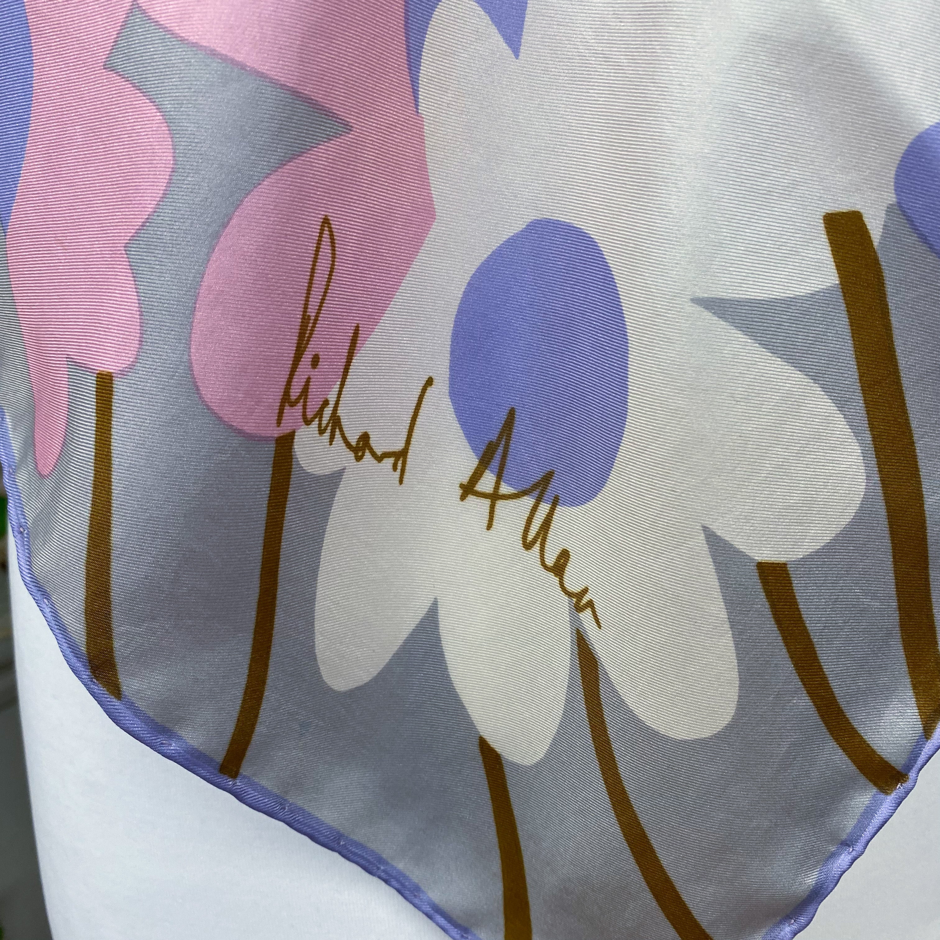 Richard Allen 1970s Abstract Floral Vintage Silk Scarf