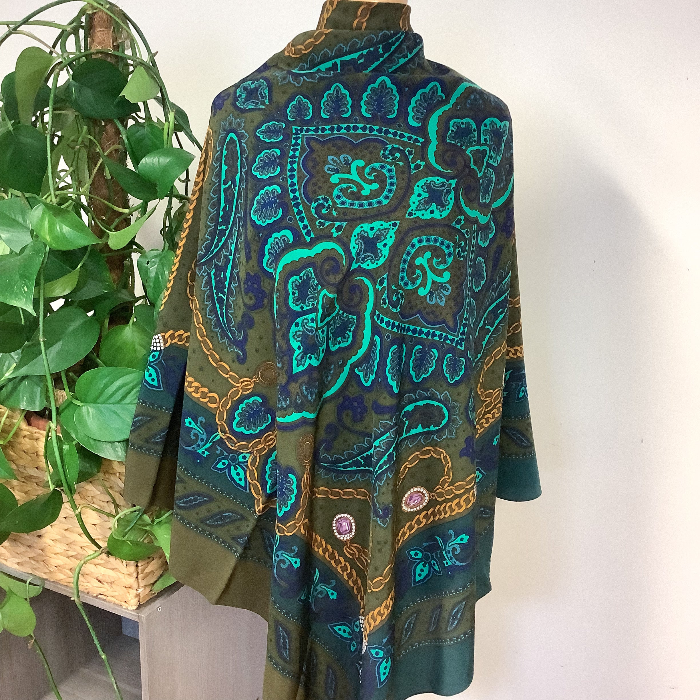 Shades of Green Large Crêpe de Chine Silk Scarf