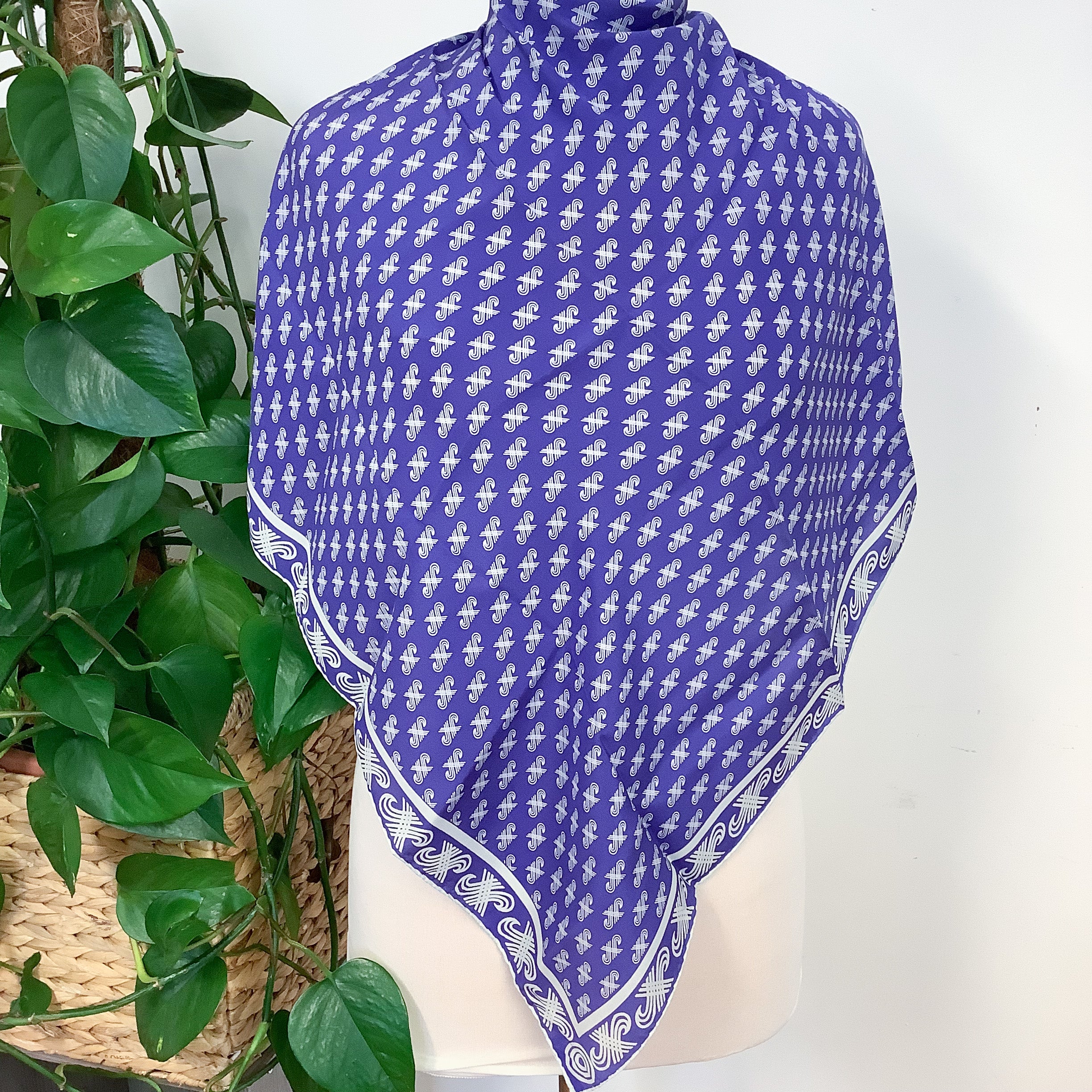 1970s Blue and Grey Jaeger Vintage Silk Scarf