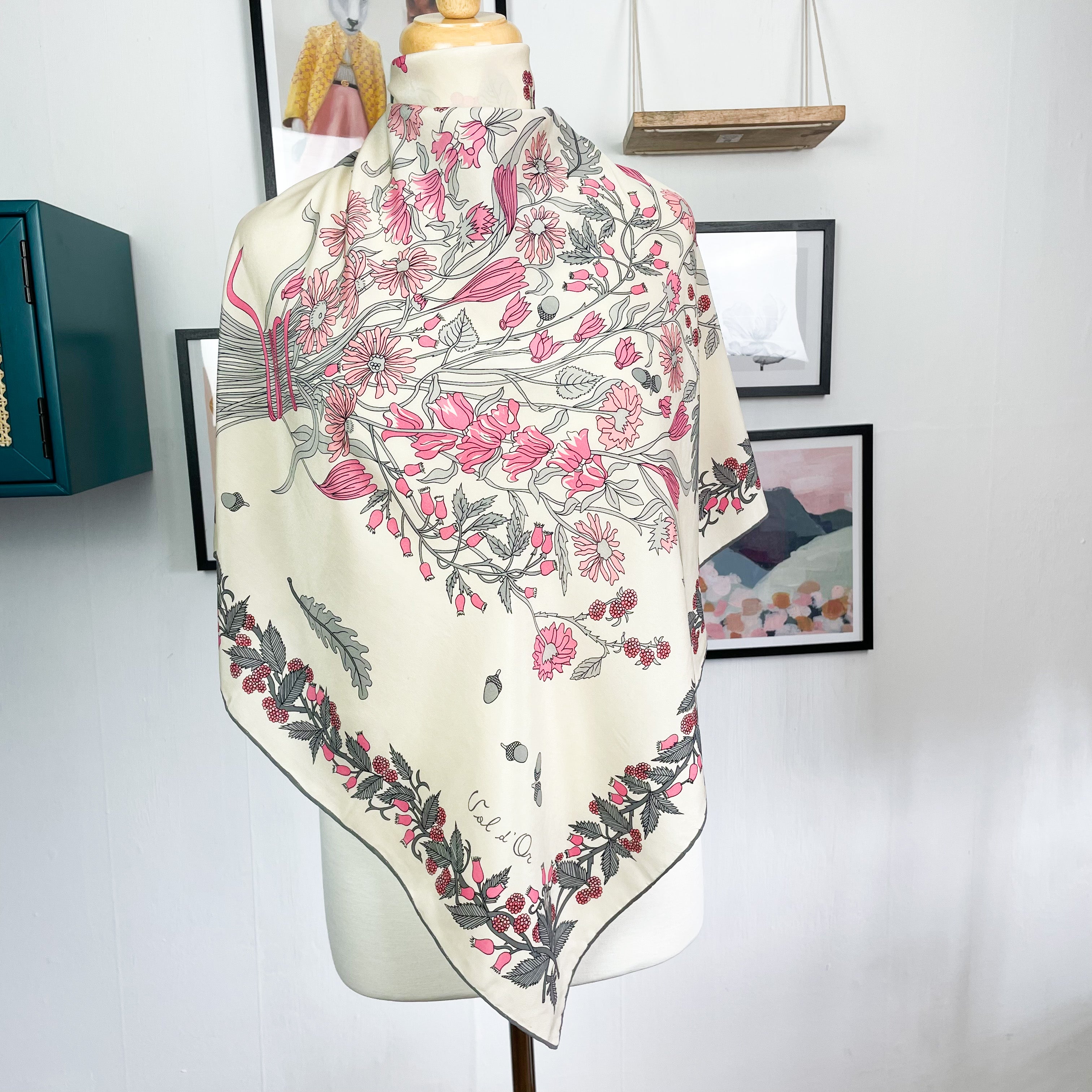 Floral Italian Crêpe Vintage Silk Scarf